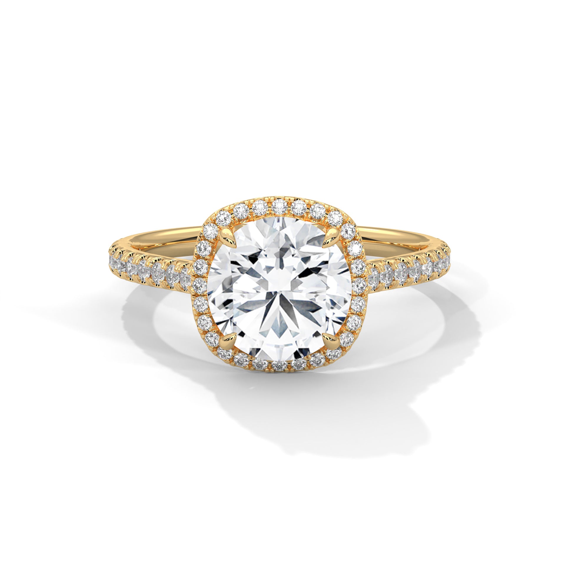 Sunflower Halo Pavé Round Lab Diamond Engagement Ring