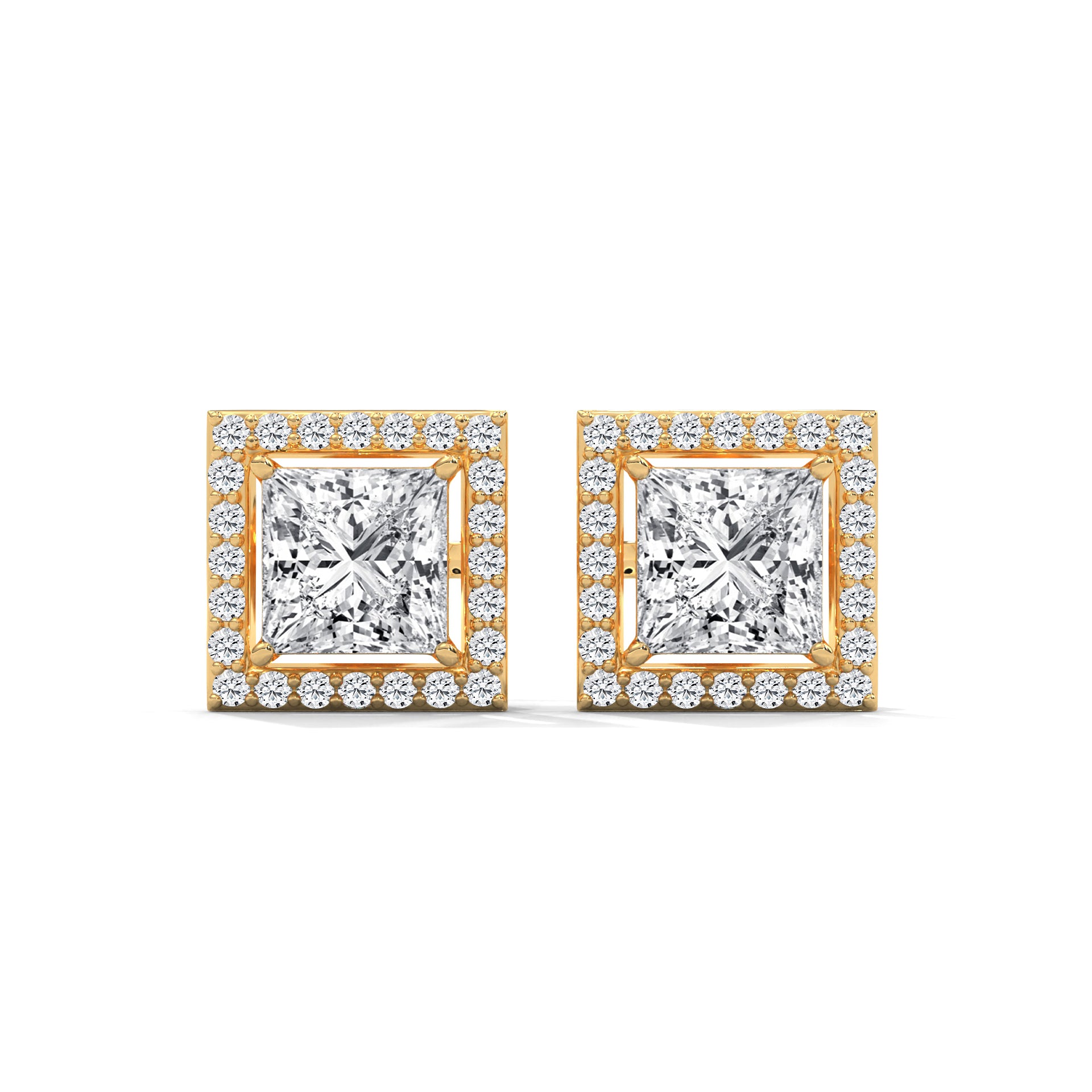 1 CARAT PRINCESS SHAPE WITH HALO STUDS EARRINGS