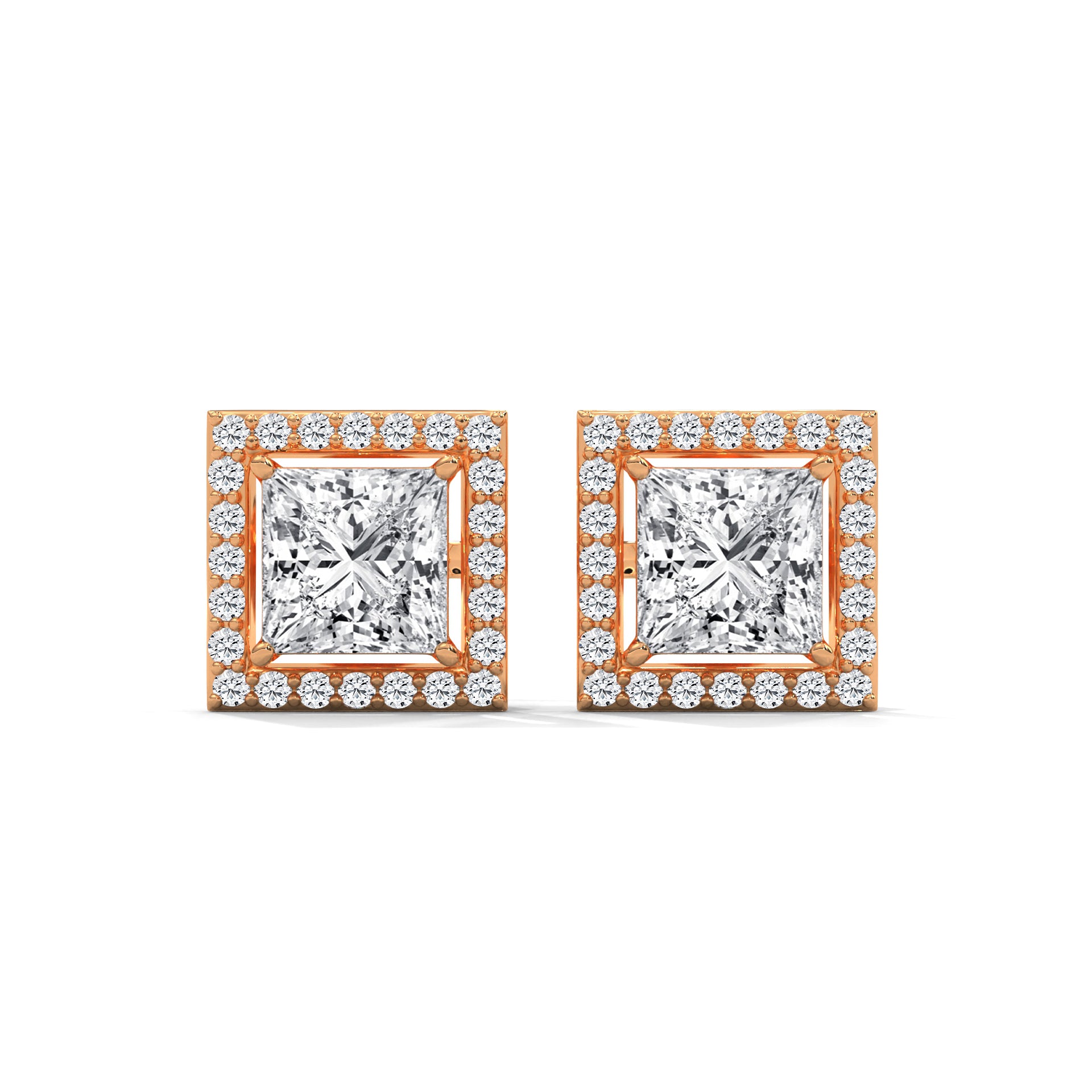 1 CARAT PRINCESS SHAPE WITH HALO STUDS EARRINGS