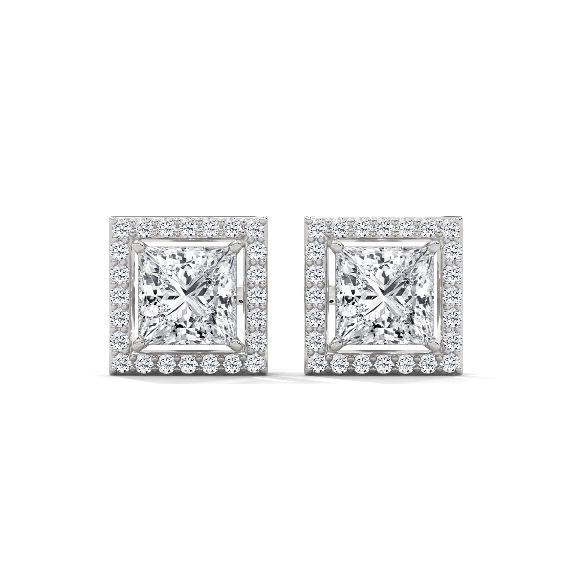 1 CARAT PRINCESS SHAPE WITH HALO STUDS EARRINGS