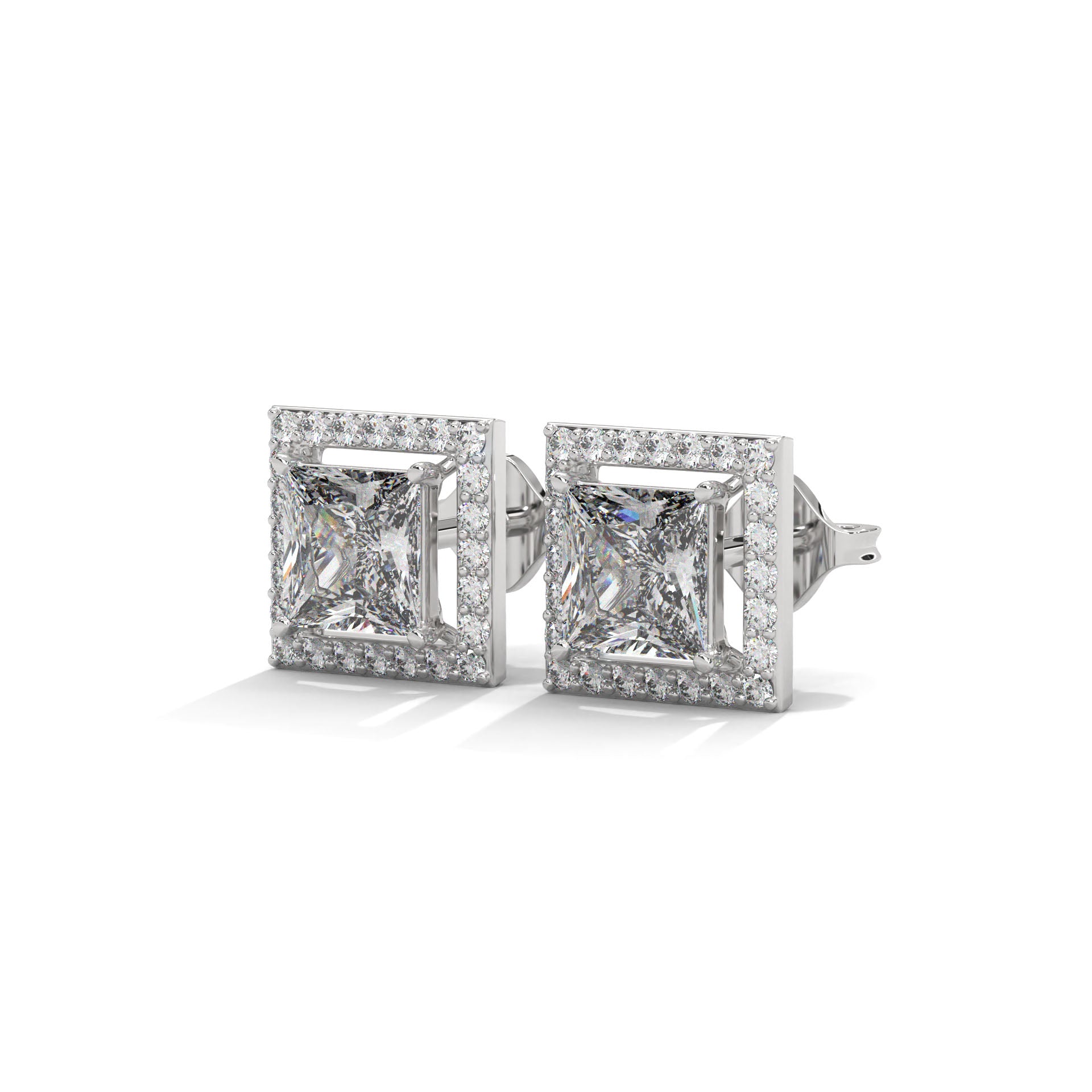1 CARAT PRINCESS SHAPE WITH HALO STUDS EARRINGS