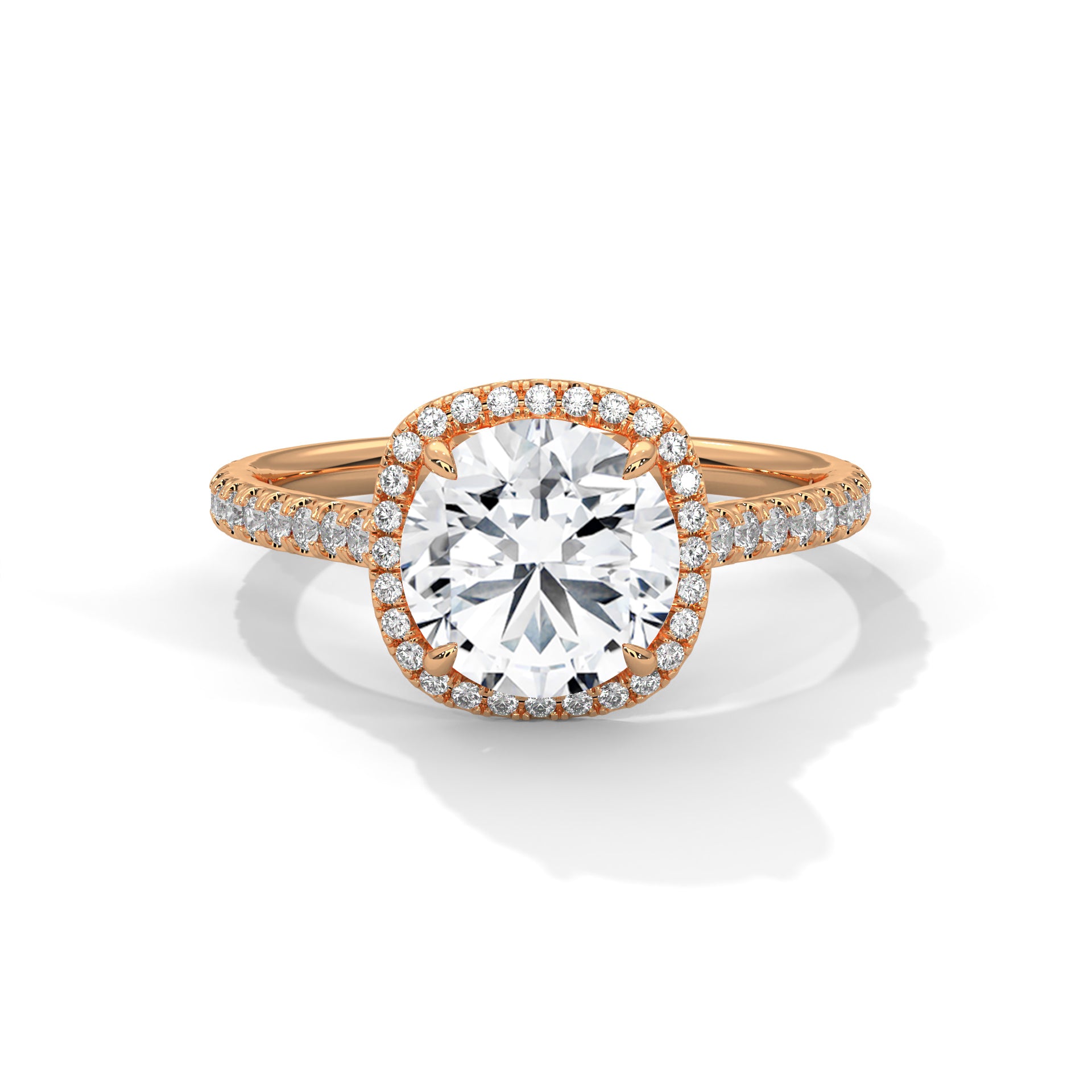 Sunflower Halo Pavé Round Lab Diamond Engagement Ring