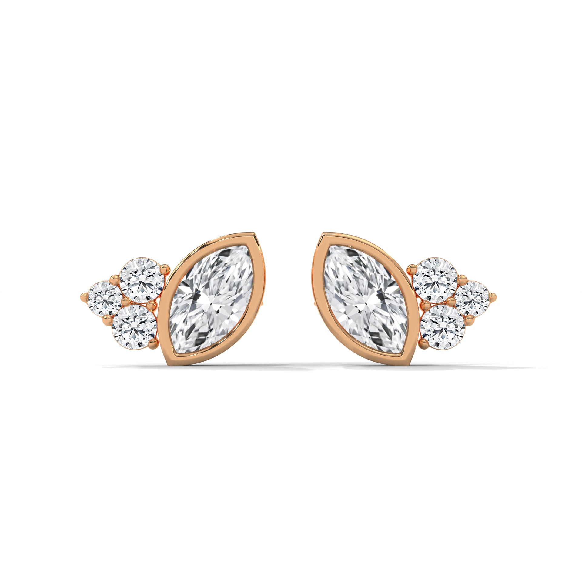MARQUISE BAZEL AND ROUND STUDS EARRINGS