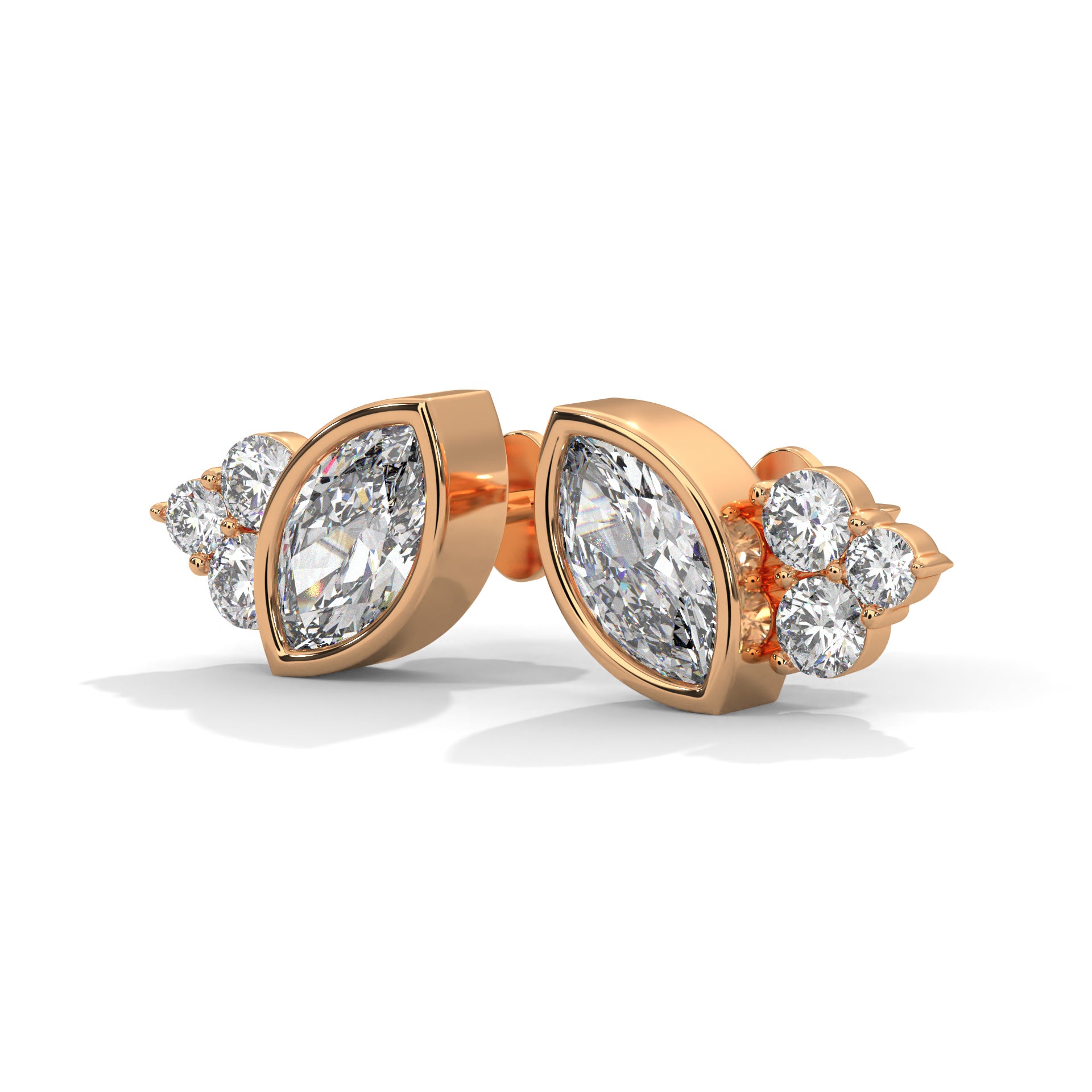 MARQUISE BAZEL AND ROUND STUDS EARRINGS