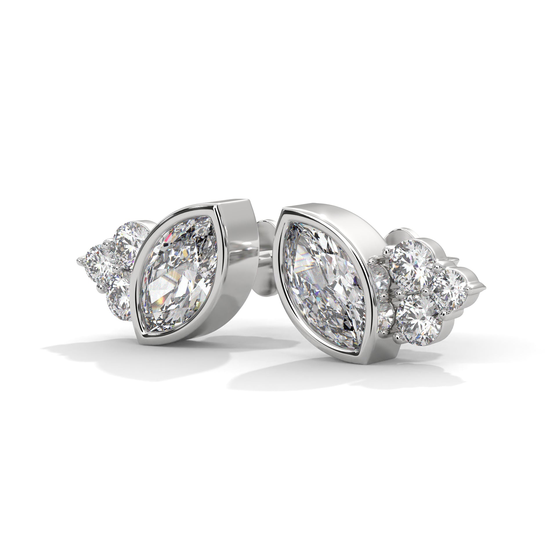 MARQUISE BAZEL AND ROUND STUDS EARRINGS