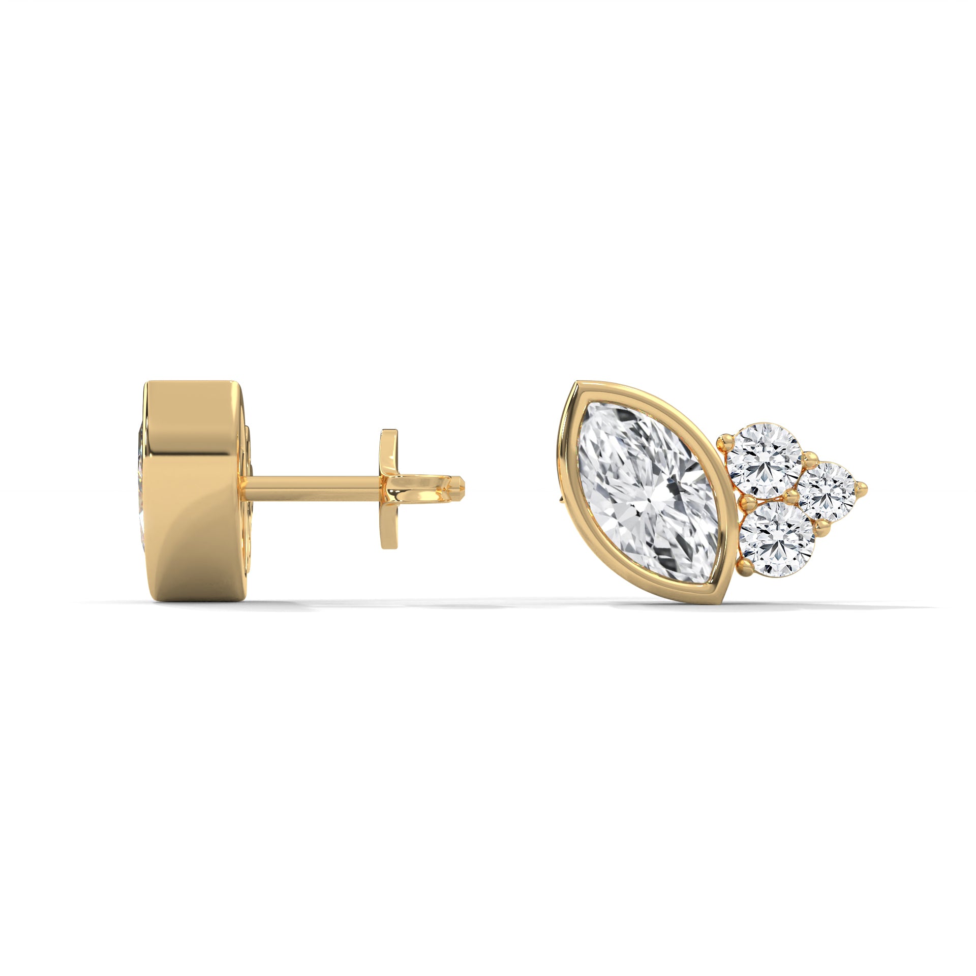 MARQUISE BAZEL AND ROUND STUDS EARRINGS