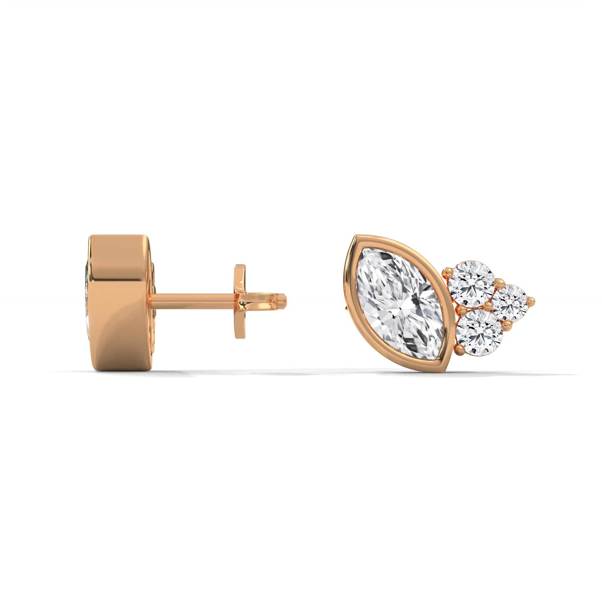 MARQUISE BAZEL AND ROUND STUDS EARRINGS
