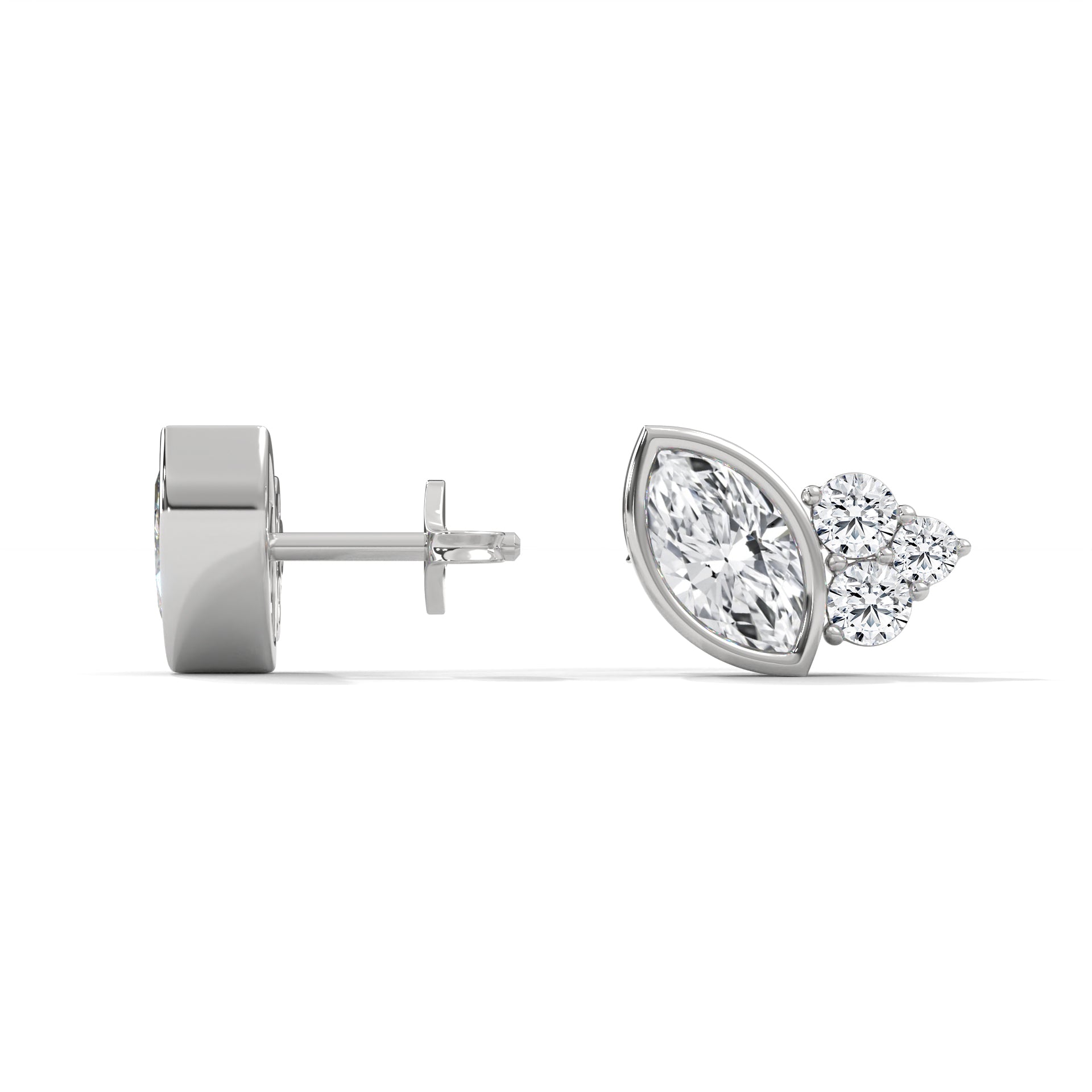 MARQUISE BAZEL AND ROUND STUDS EARRINGS
