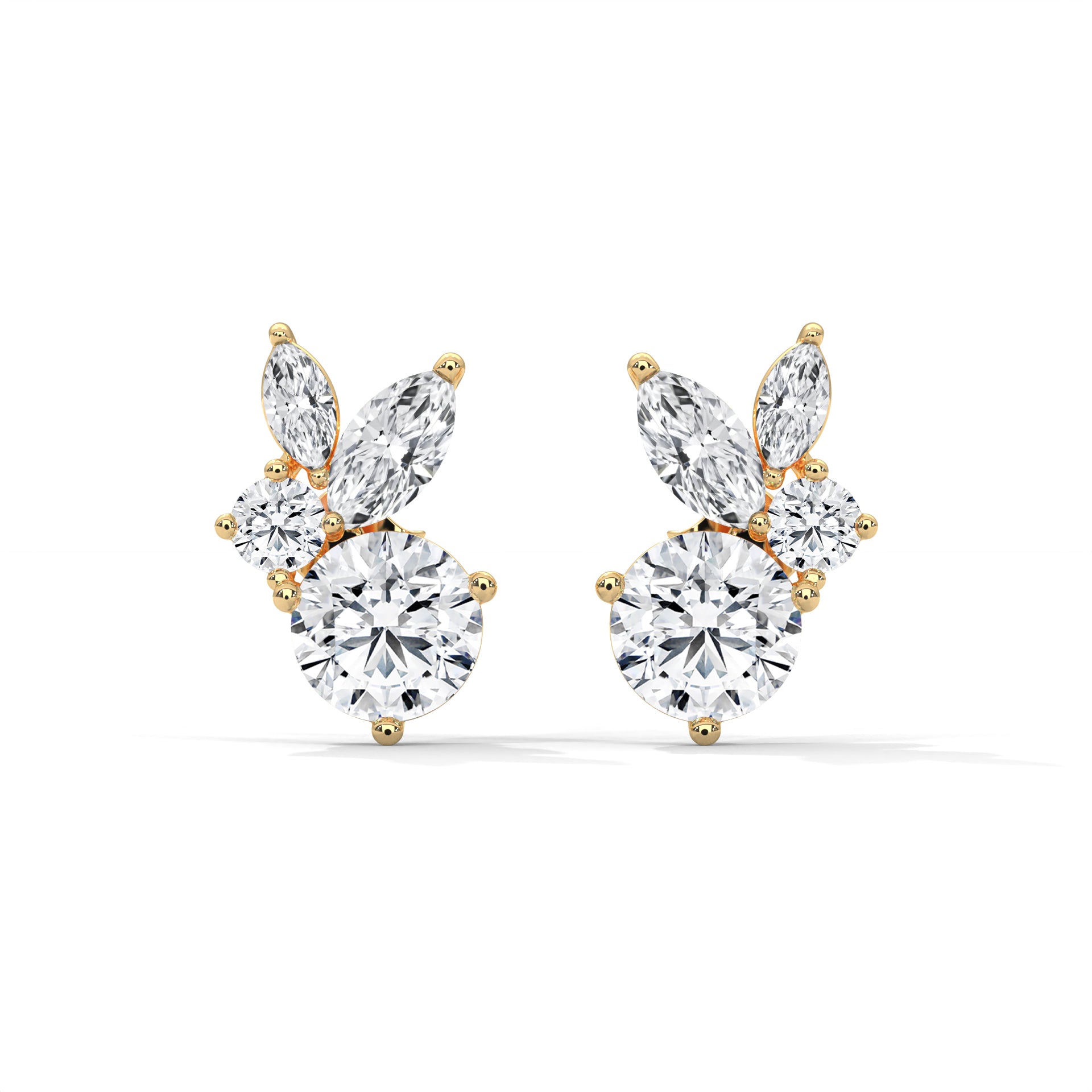 Round and Marquise shape Floral-Inspired Studs Earrings