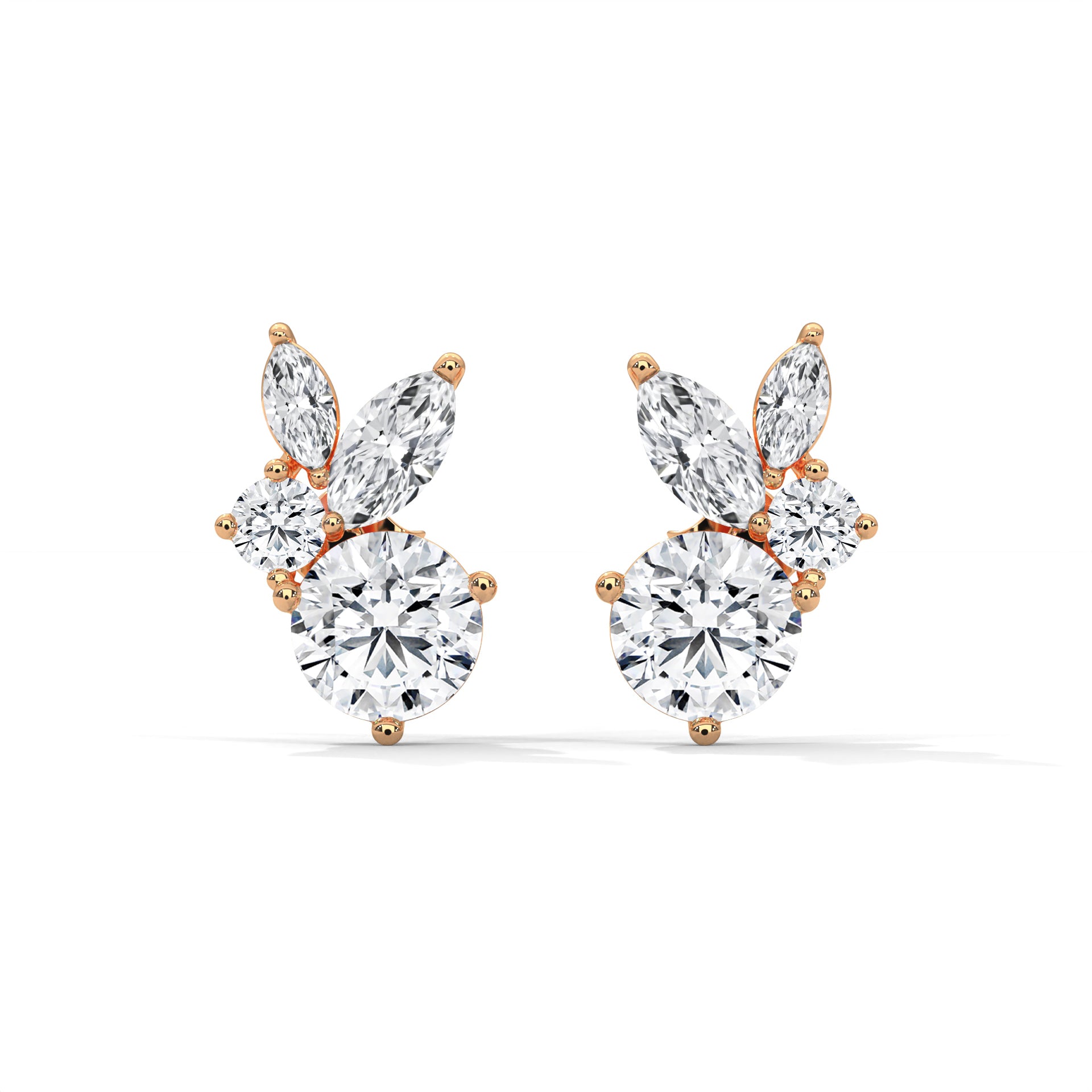 Round and Marquise shape Floral-Inspired Studs Earrings