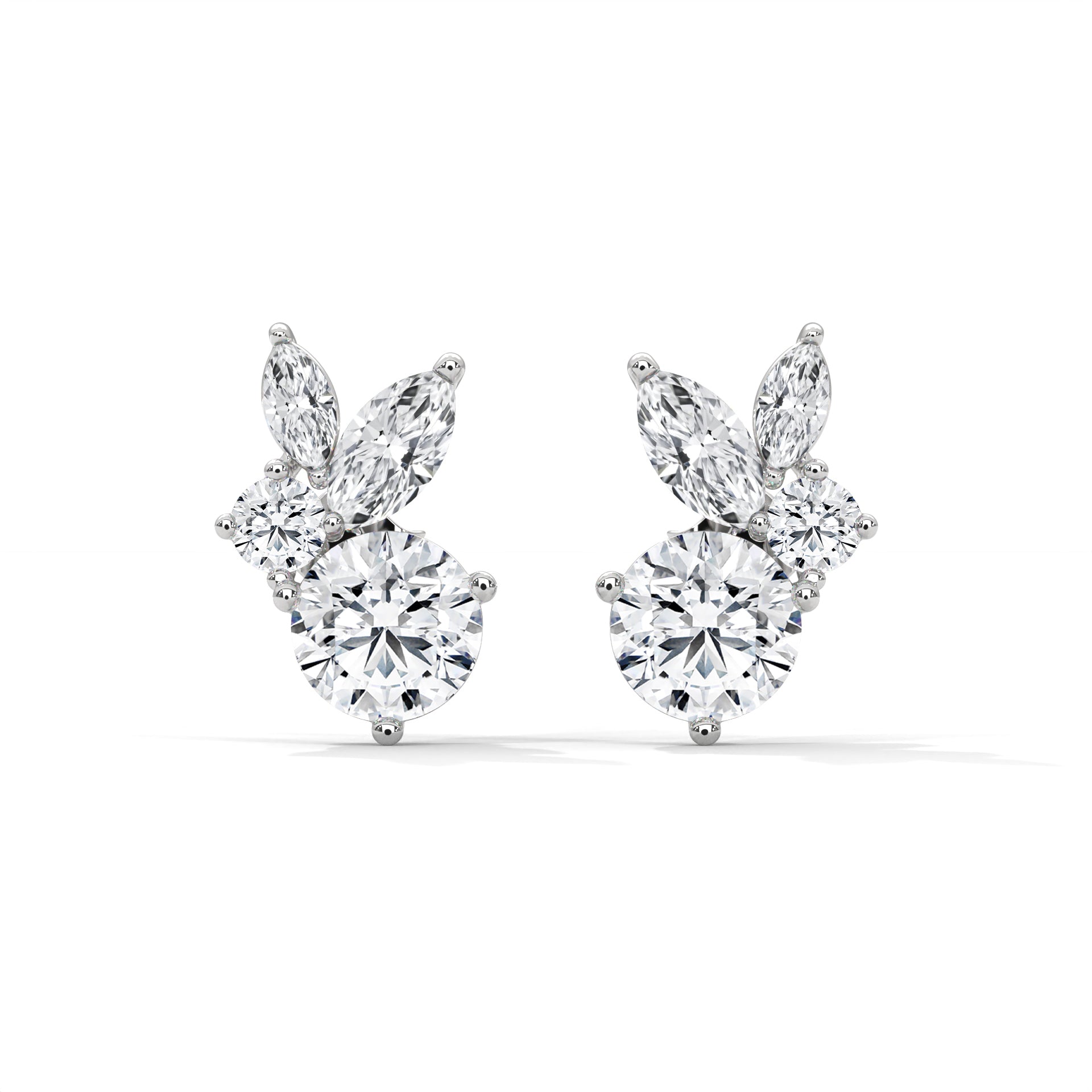 Round and Marquise shape Floral-Inspired Studs Earrings