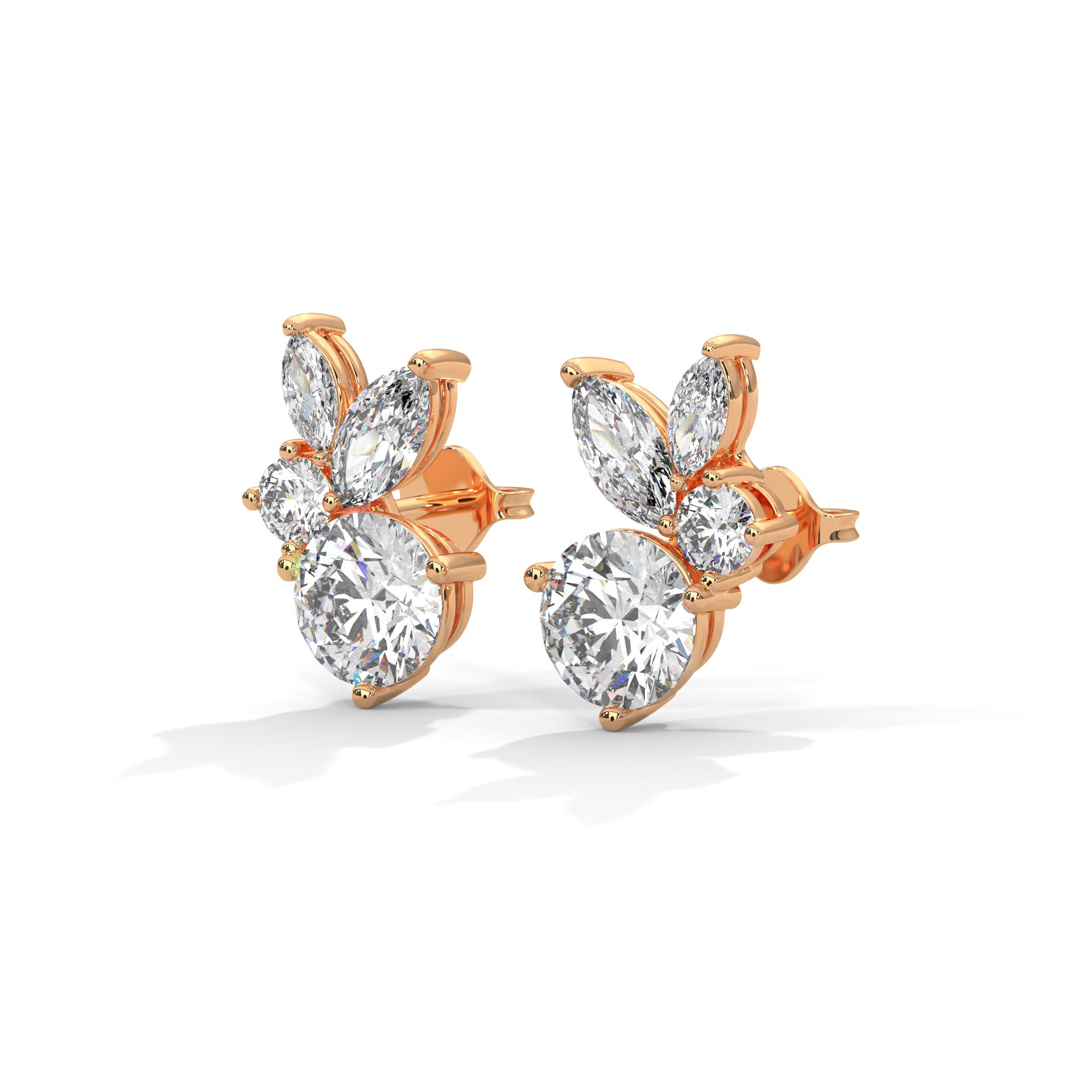 Round and Marquise shape Floral-Inspired Studs Earrings
