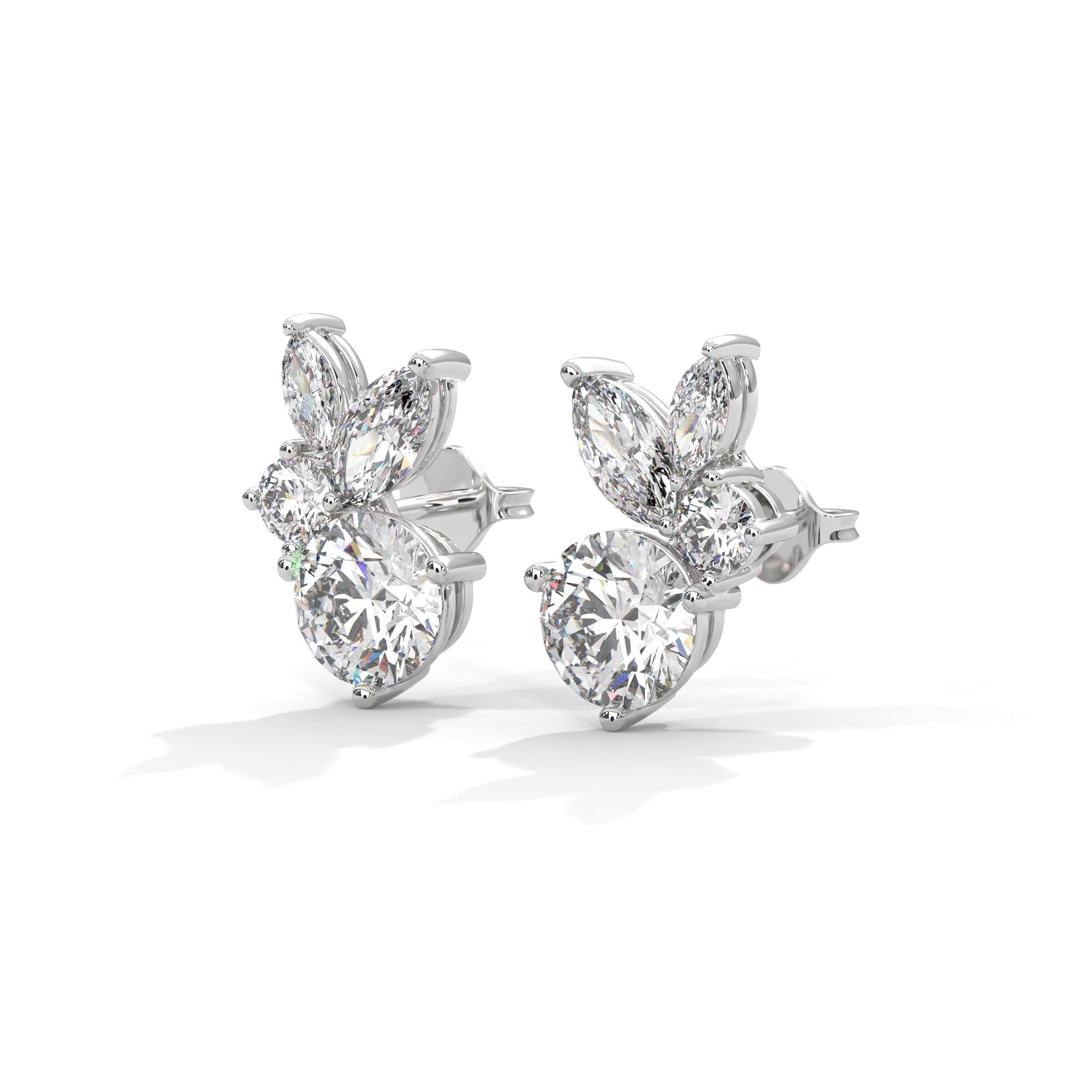 Round and Marquise shape Floral-Inspired Studs Earrings