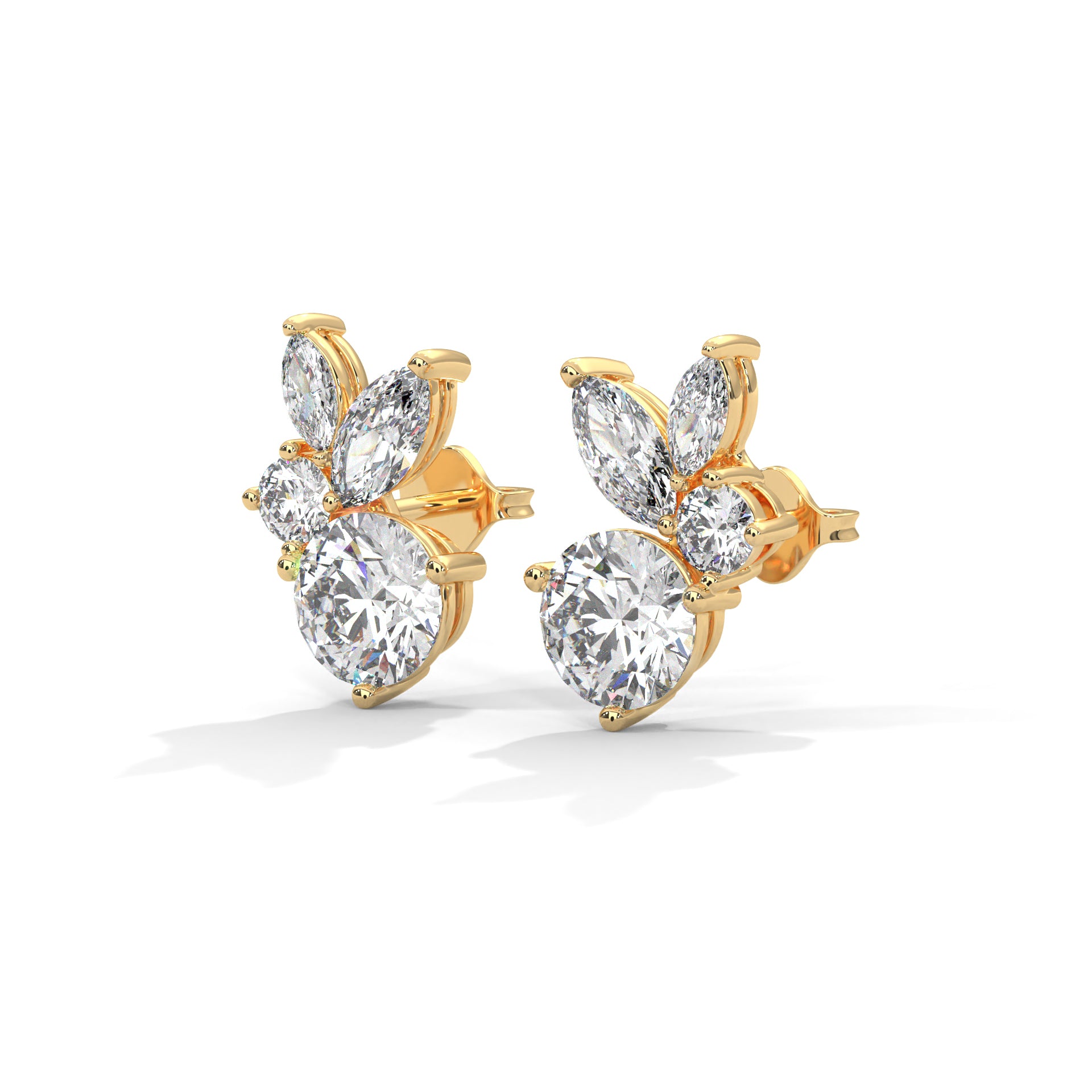 Round and Marquise shape Floral-Inspired Studs Earrings