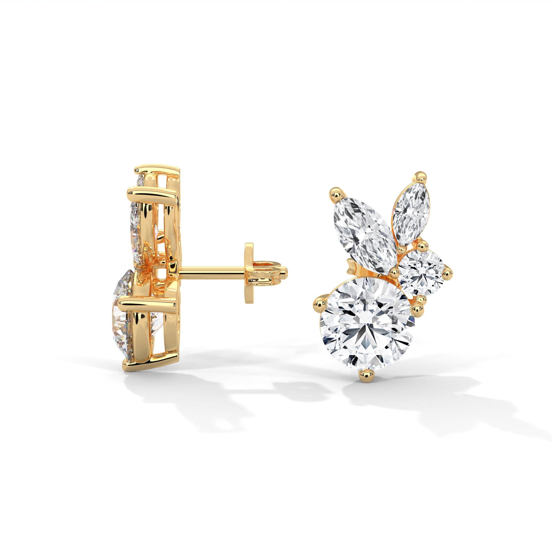 Round and Marquise shape Floral-Inspired Studs Earrings