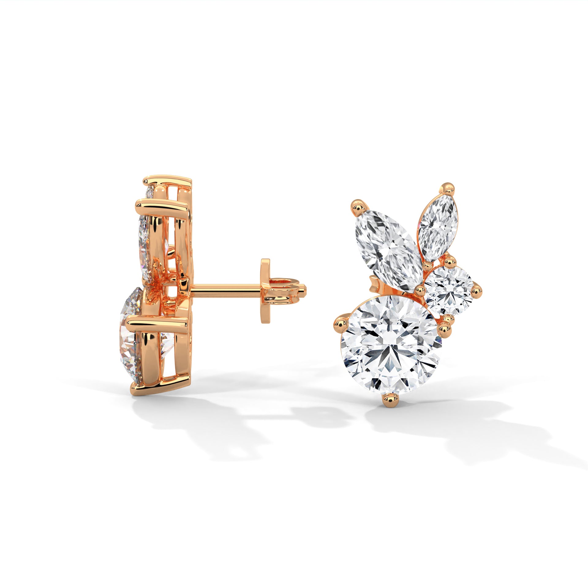 Round and Marquise shape Floral-Inspired Studs Earrings