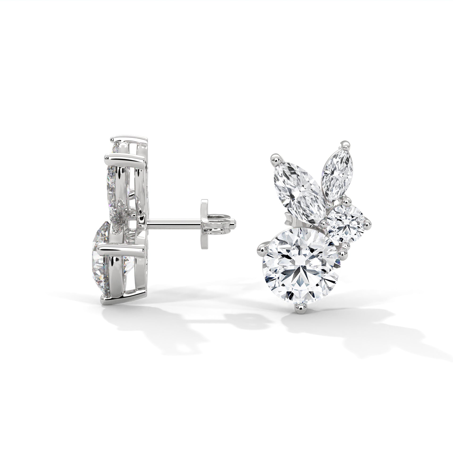 Round and Marquise shape Floral-Inspired Studs Earrings