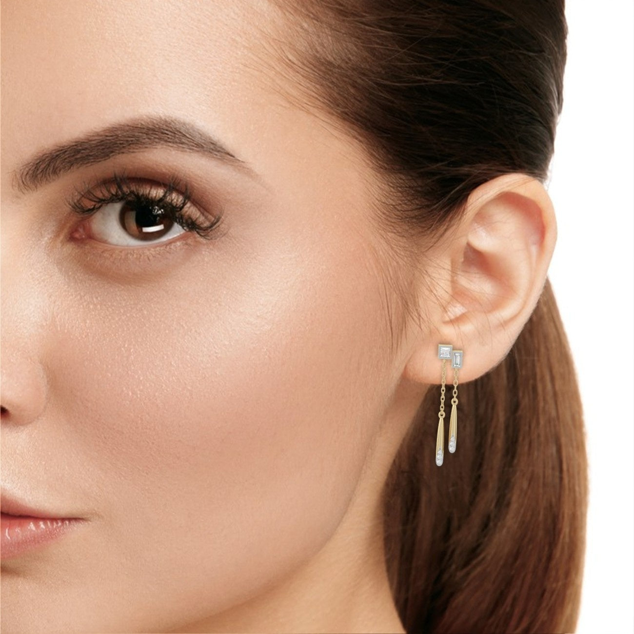 Princess And bugget Long Labgrown Diamond Earrings | ATYANTA JEWELS