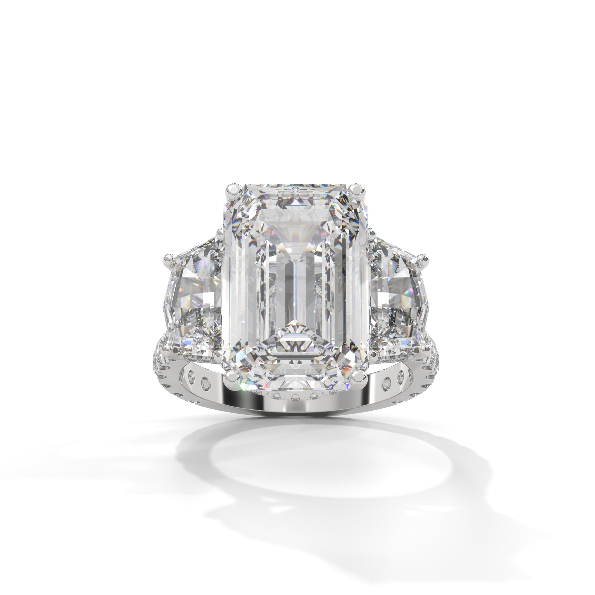 2.00 CARAT EMERALD THREE STONES DIAMOND RING