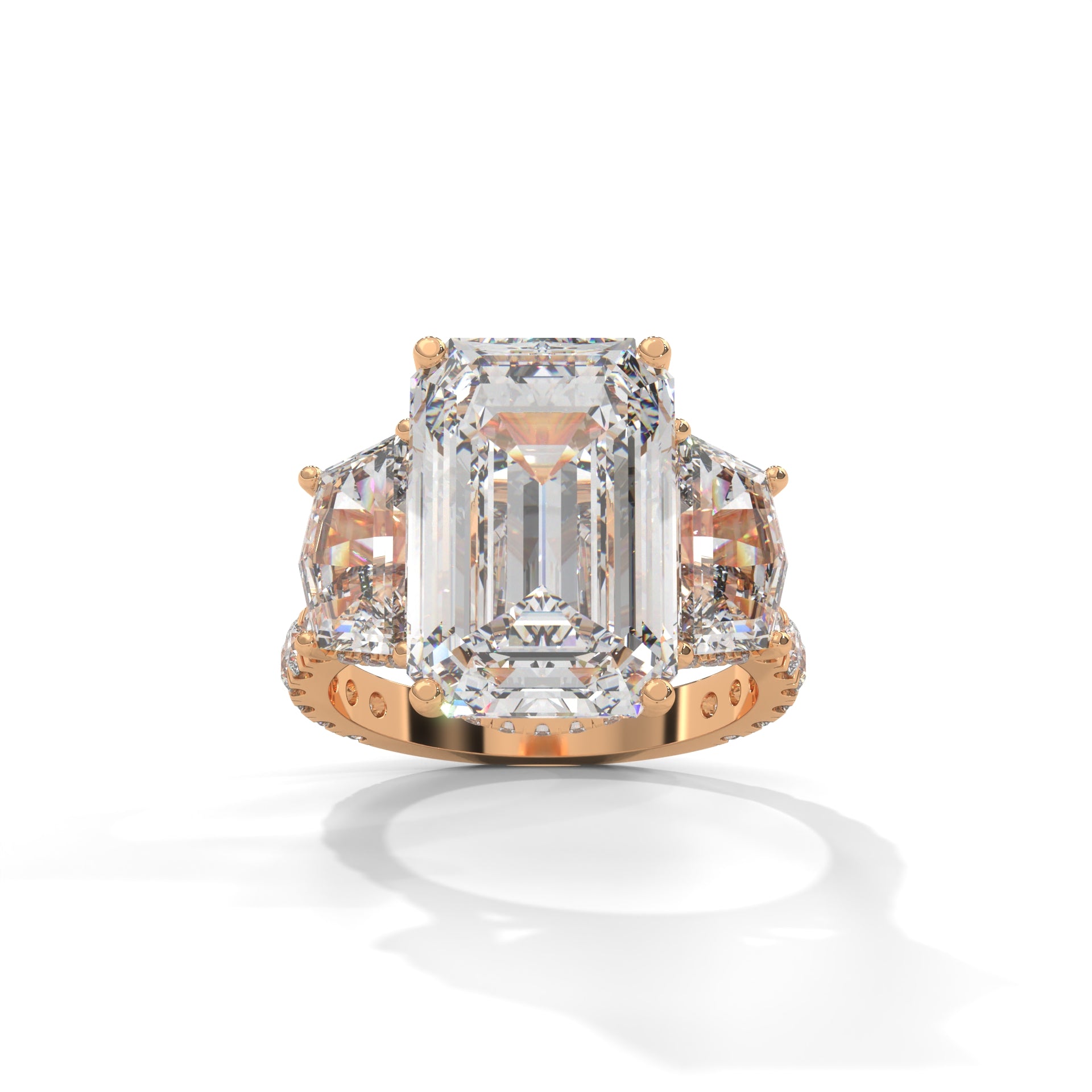 2.00 CARAT EMERALD THREE STONES DIAMOND RING