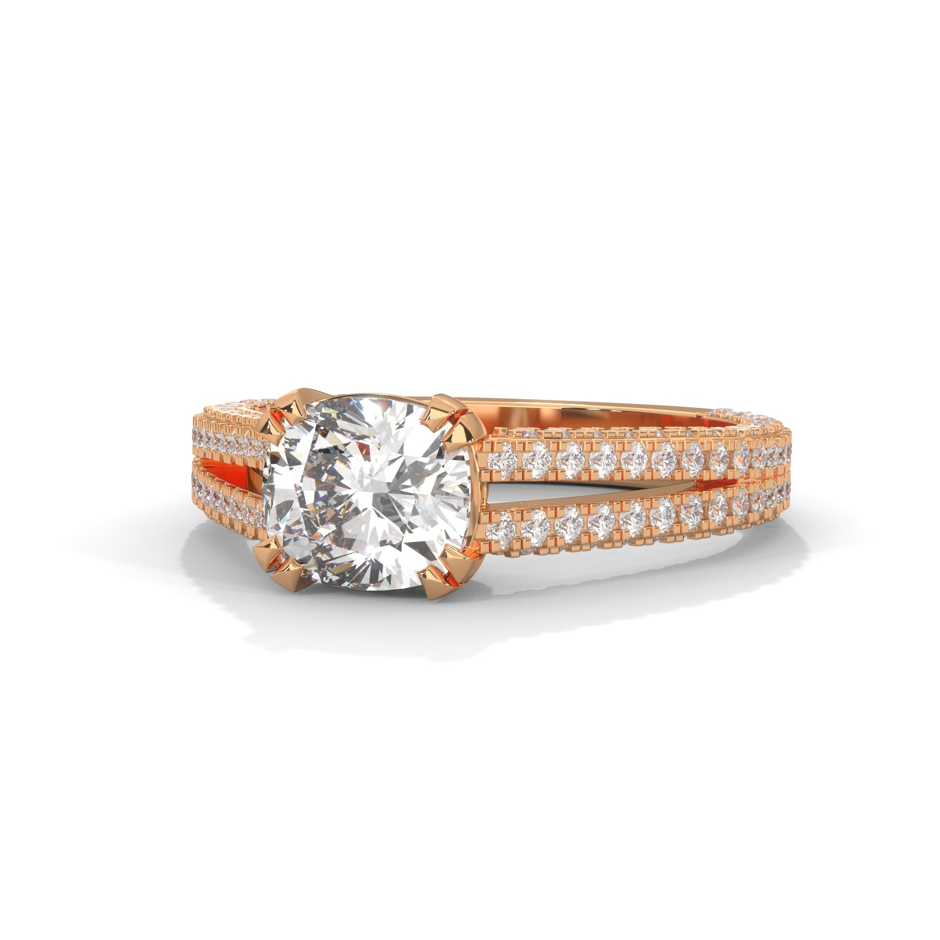 2.00 ctw Cushion Lab Grown Diamond Split Shank Cathedral Style Engagement Ring