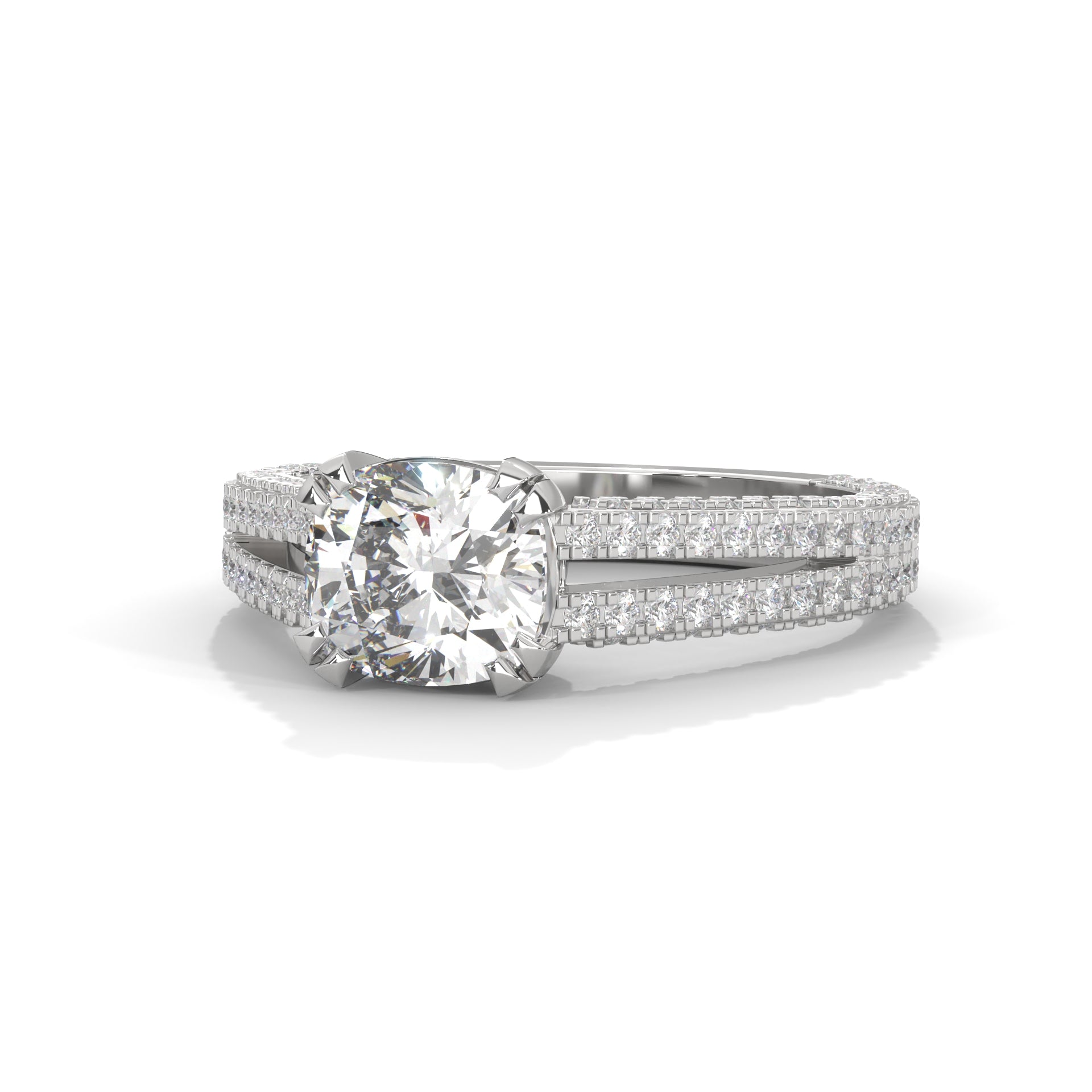 2.00 ctw Cushion Lab Grown Diamond Split Shank Cathedral Style Engagement Ring