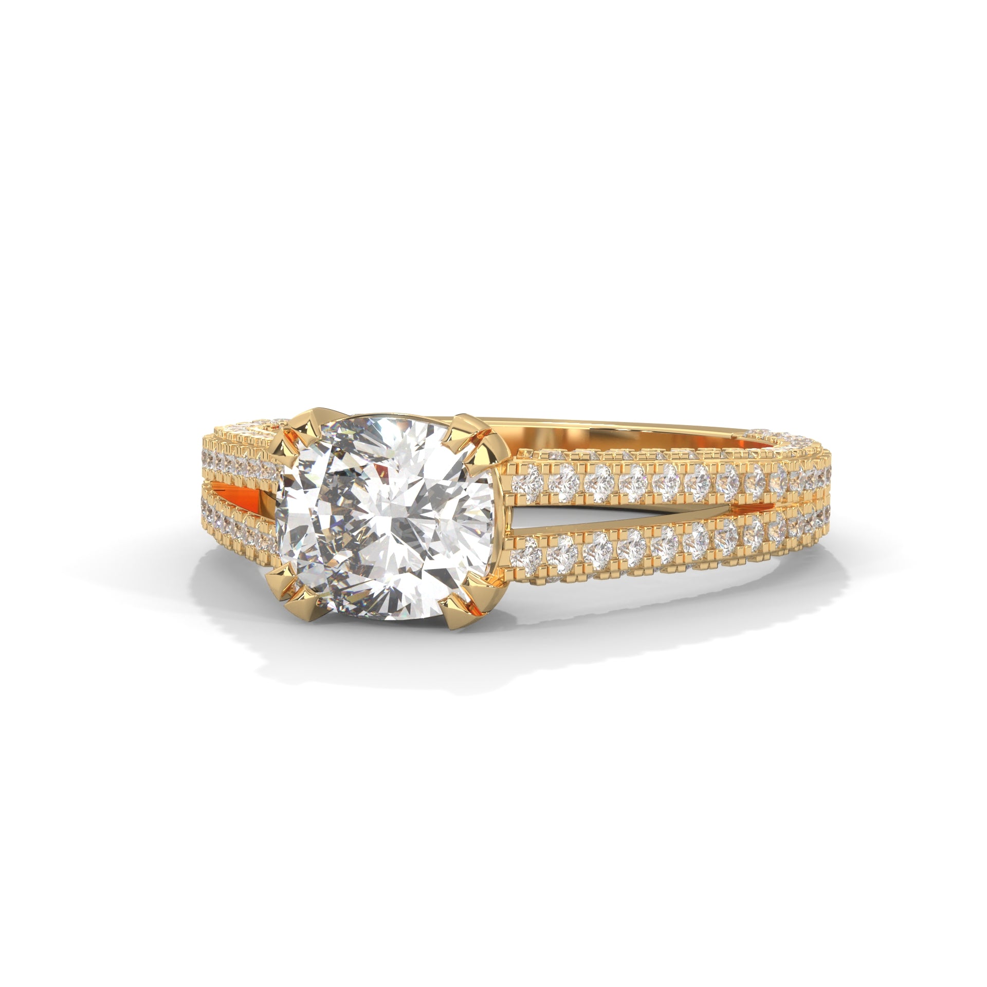 2.00 ctw Cushion Lab Grown Diamond Split Shank Cathedral Style Engagement Ring