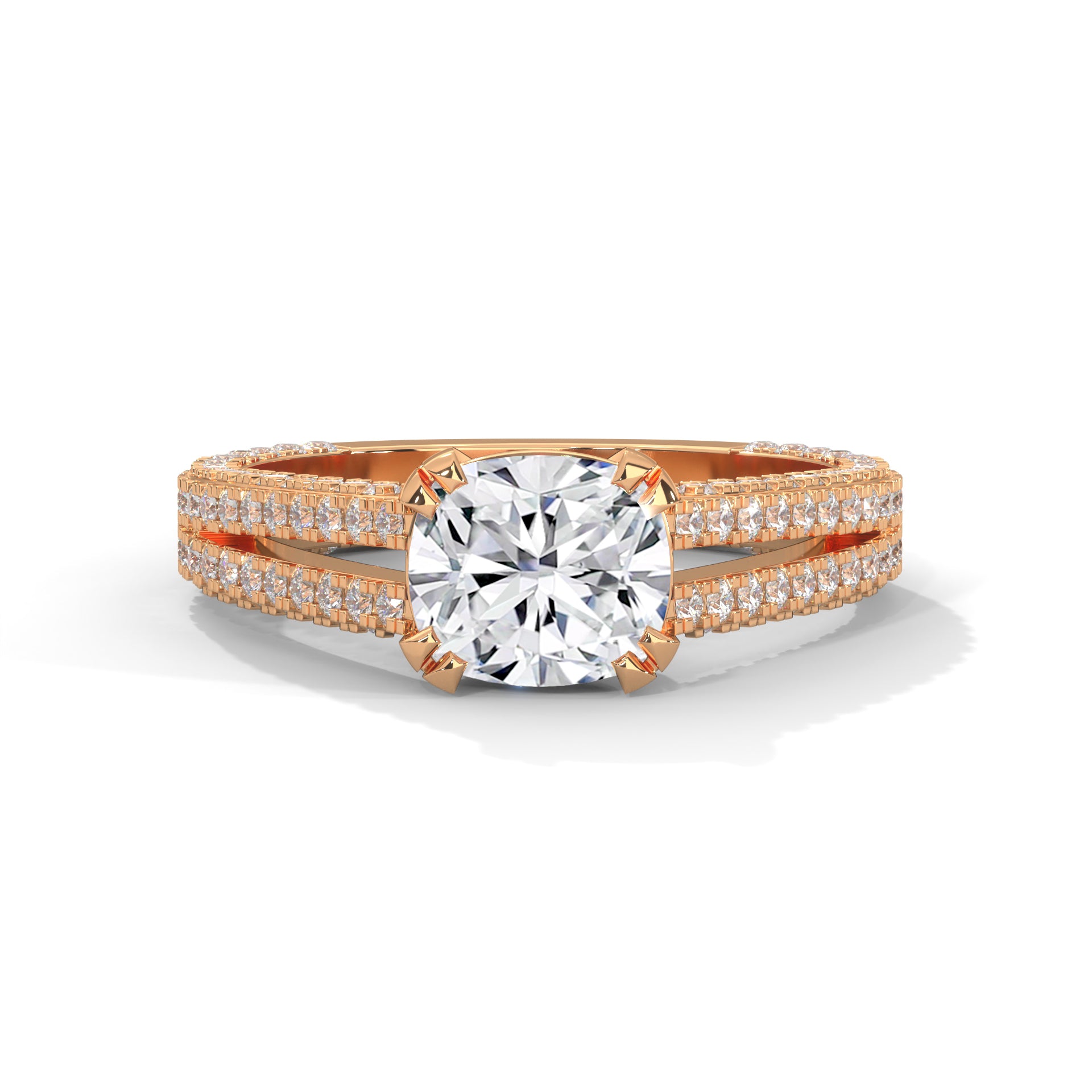 2.00 ctw Cushion Lab Grown Diamond Split Shank Cathedral Style Engagement Ring