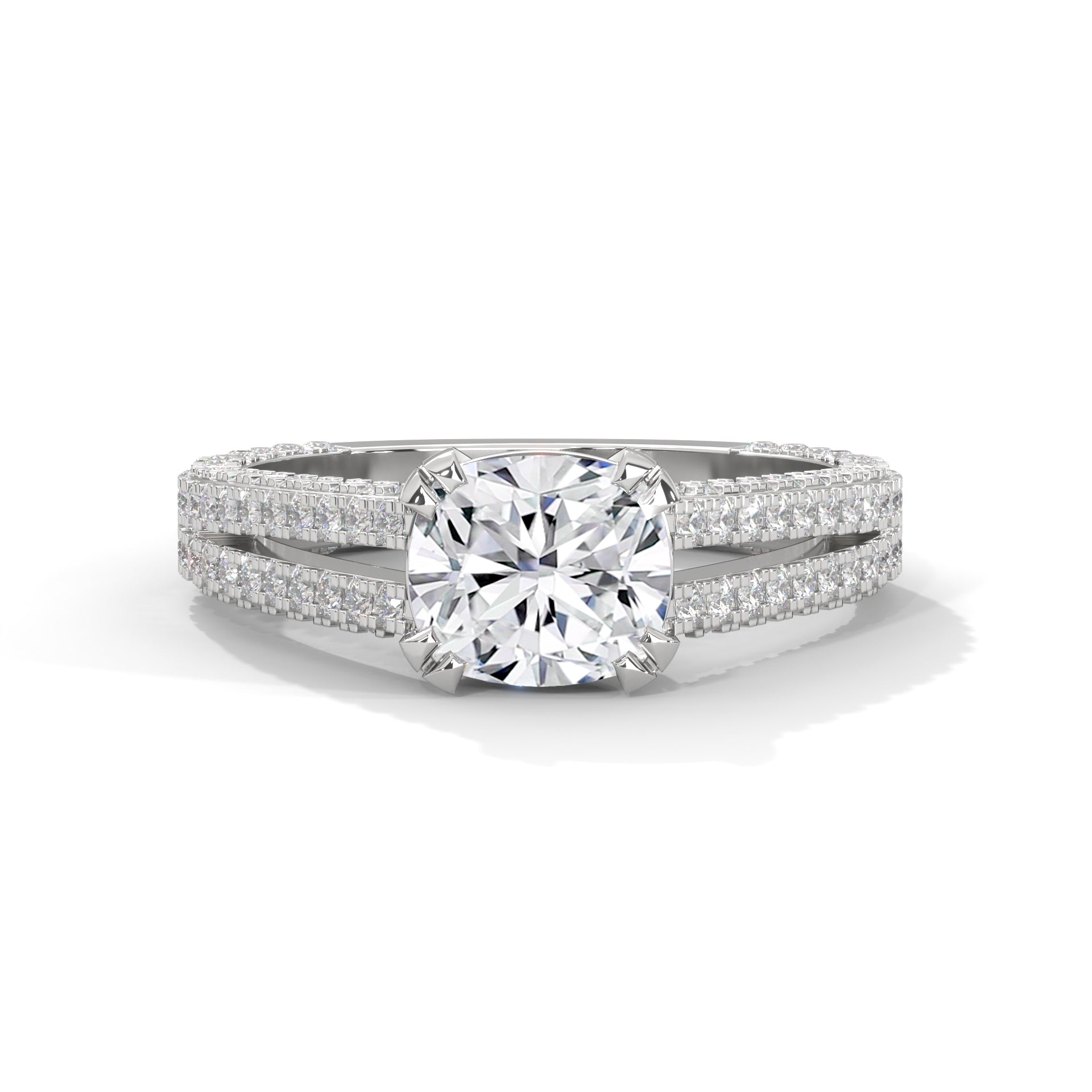 2.00 ctw Cushion Lab Grown Diamond Split Shank Cathedral Style Engagement Ring