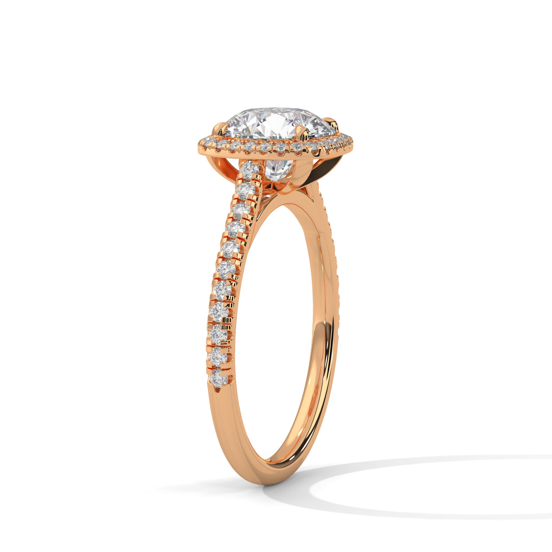 Sunflower Halo Pavé Round Lab Diamond Engagement Ring