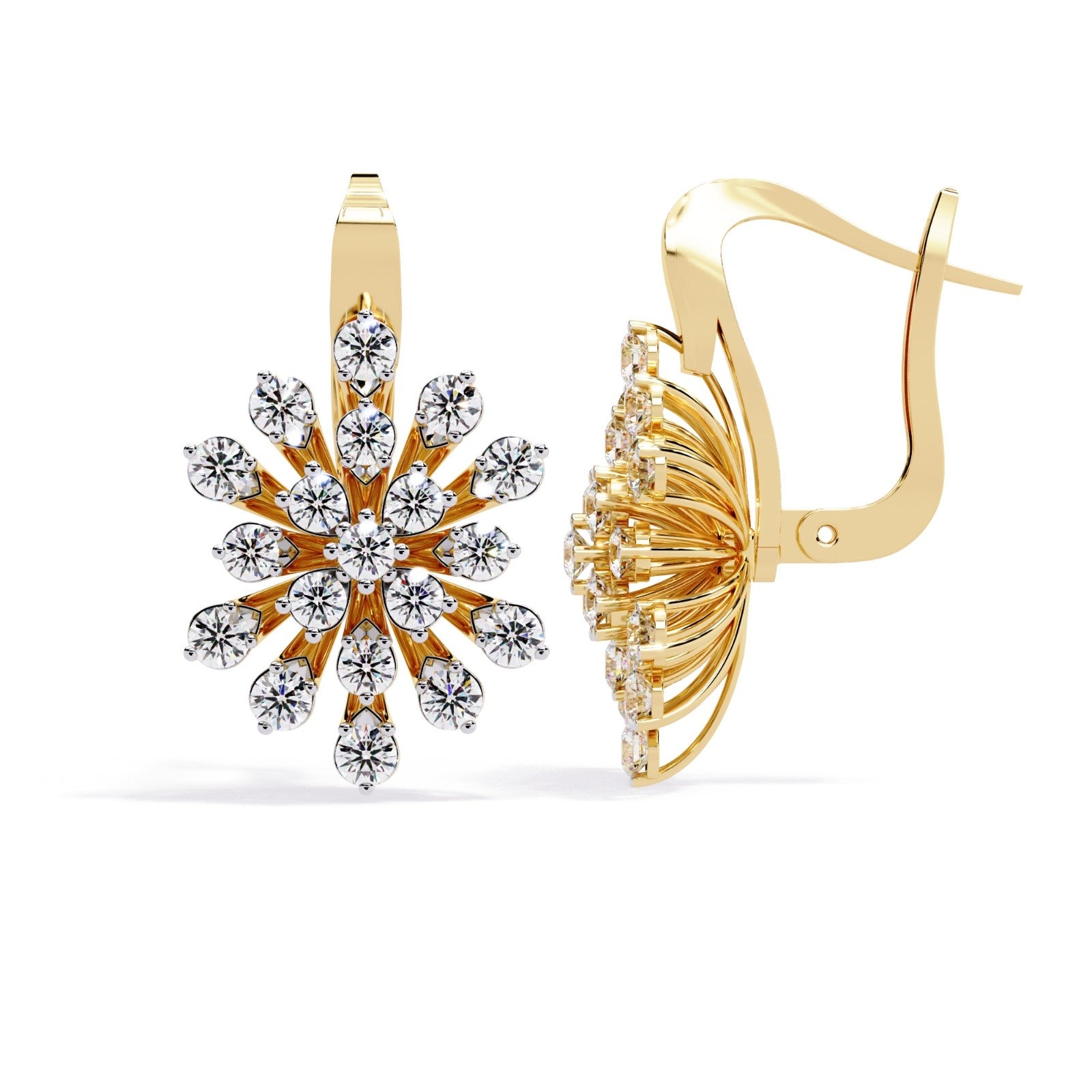 Flower lab grown diamond Fish lock Bali earring | ATYANTA JEWELS