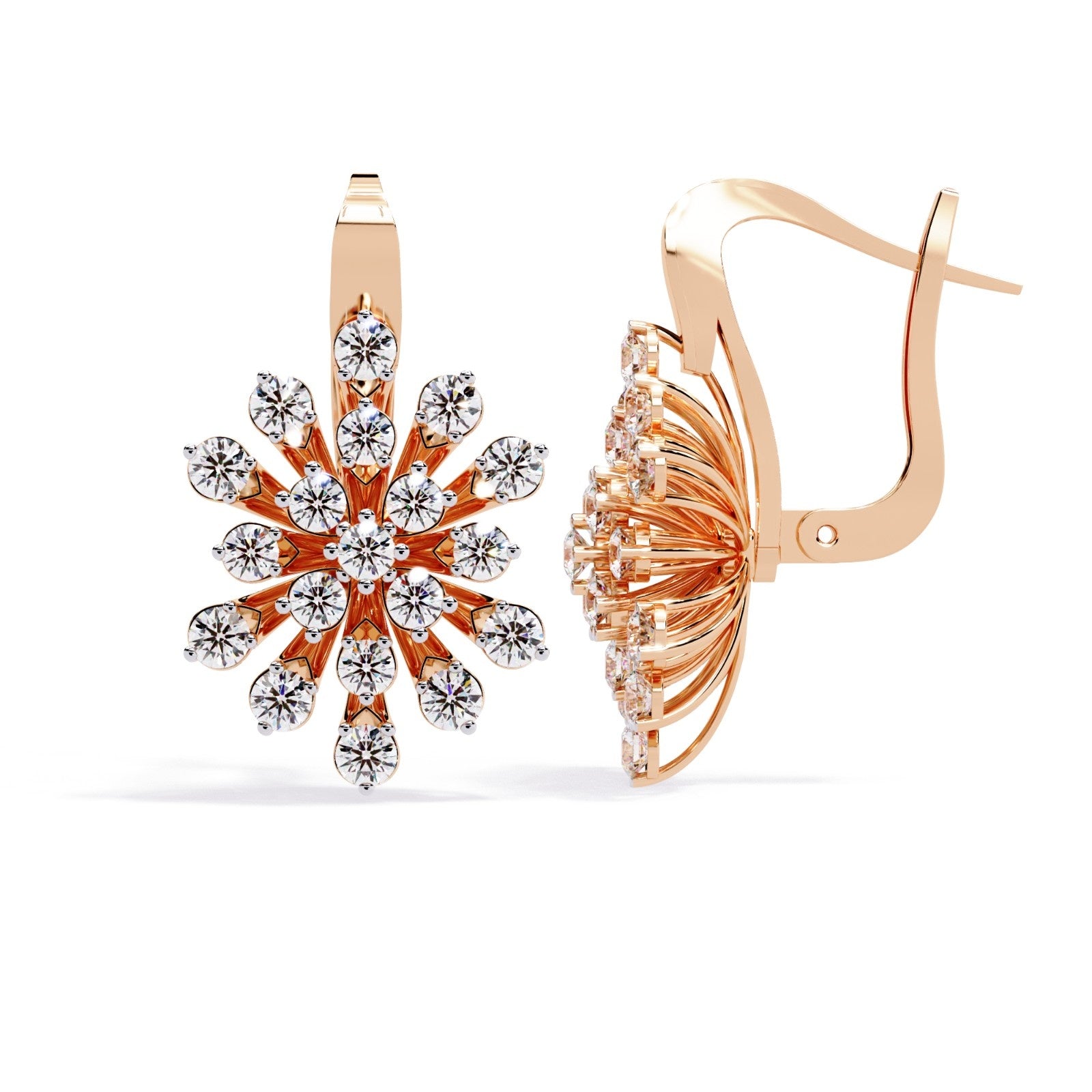 Flower lab grown diamond Fish lock Bali earring | ATYANTA JEWELS