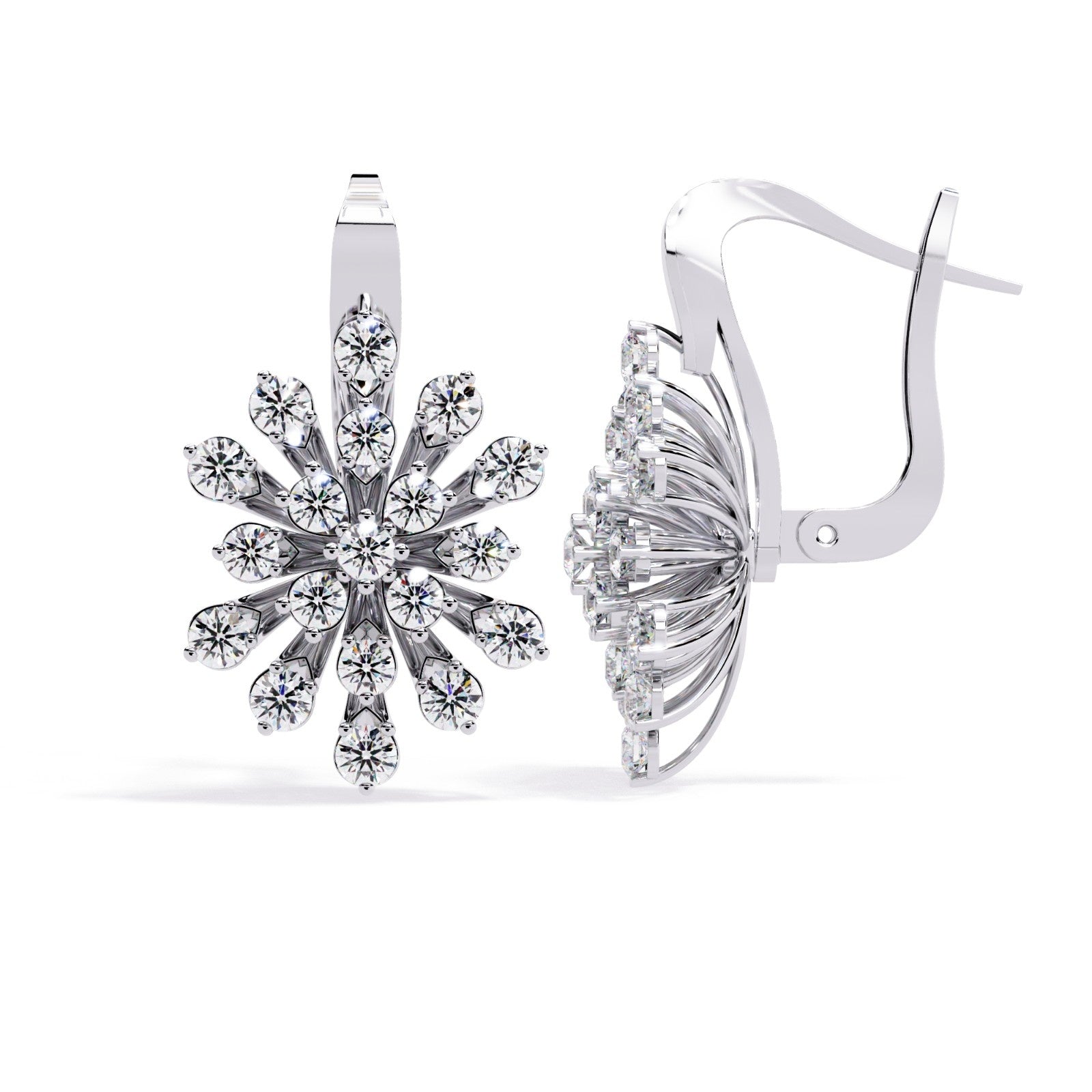 Flower lab grown diamond Fish lock Bali earring | ATYANTA JEWELS