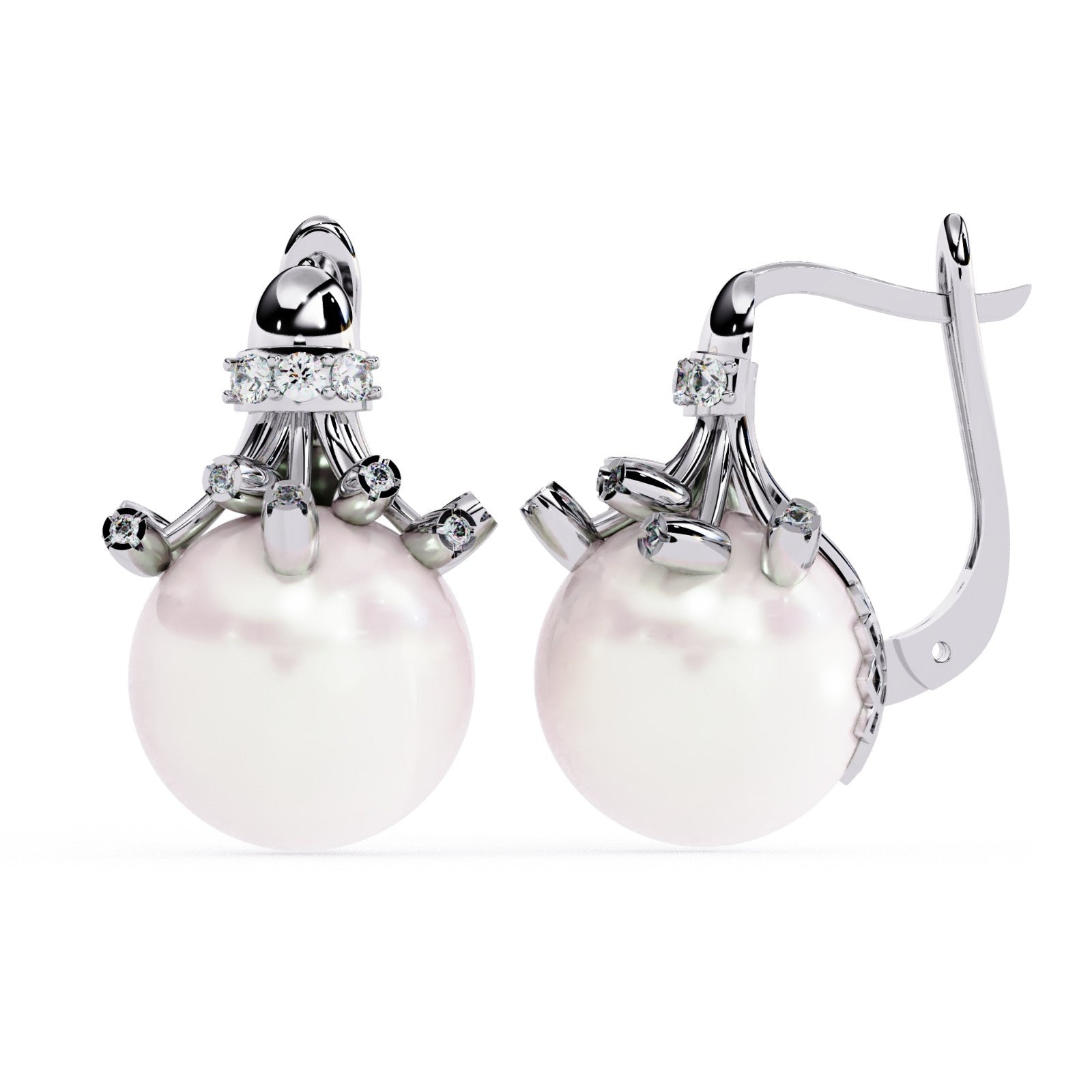 Pearls and lab grown diamond claw earrings | ATYANTA JEWELS