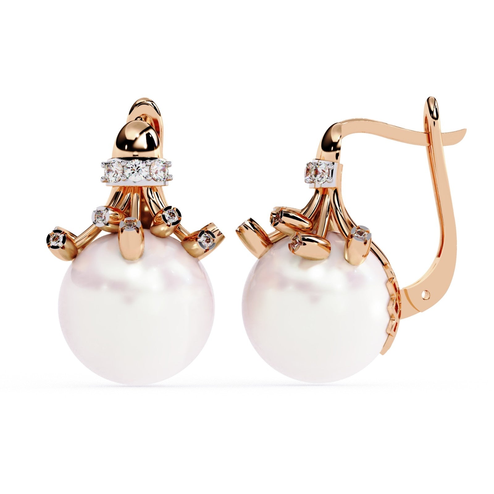 Pearls and lab grown diamond claw earrings | ATYANTA JEWELS