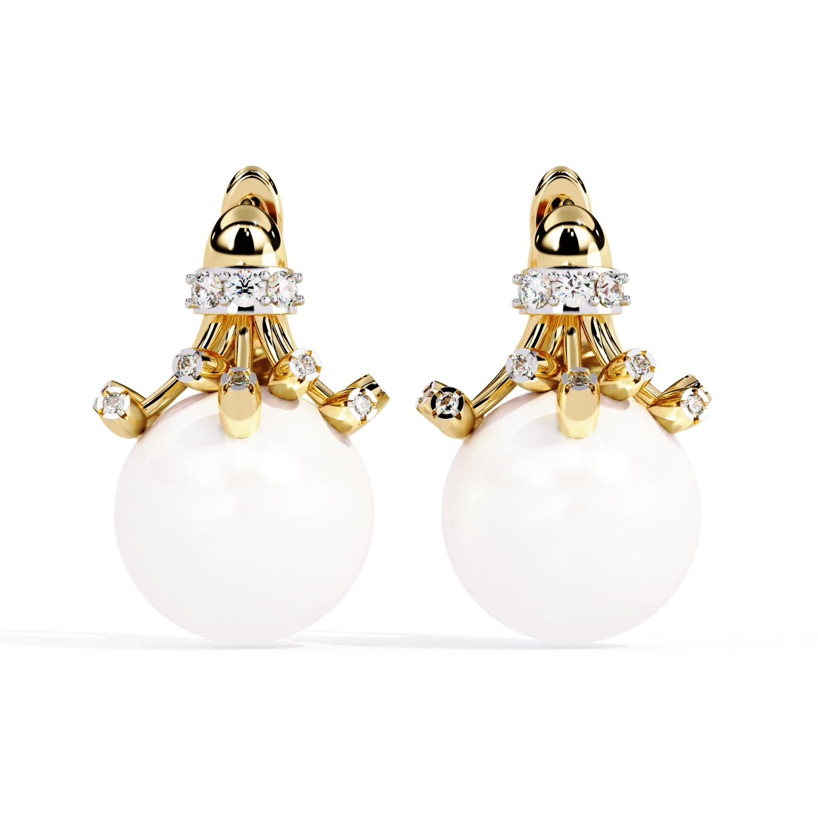 Pearls and lab grown diamond claw earrings | ATYANTA JEWELS