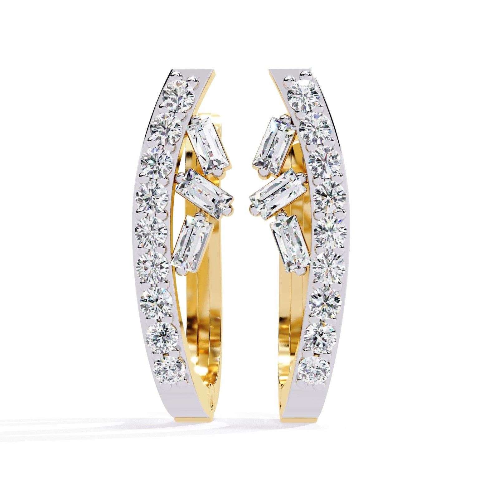 Hoop earrings with Baguette and Round Lab Grown Diamond | ATYANTA JEWELS