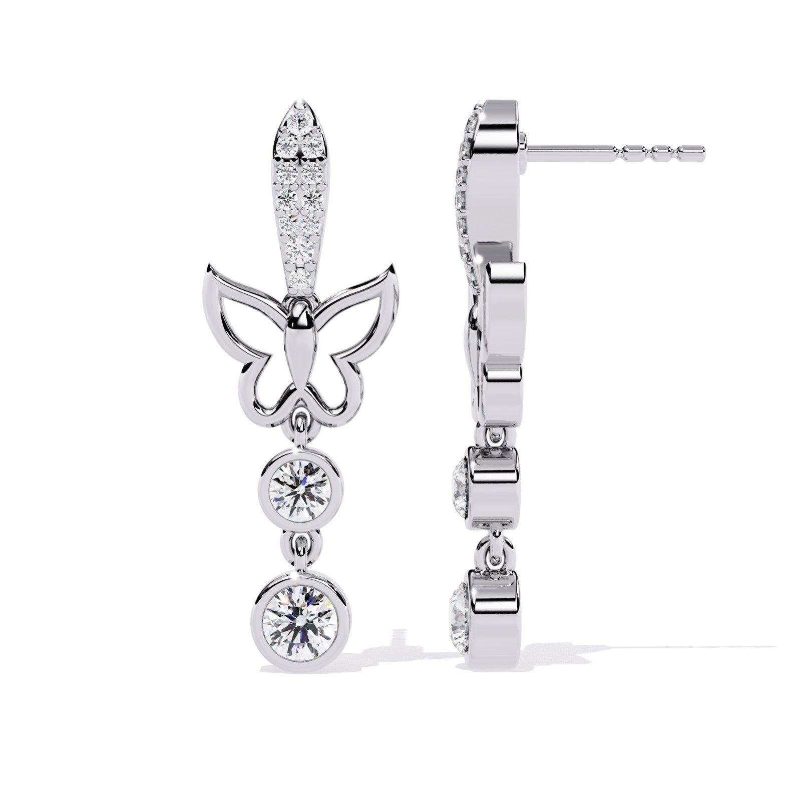 Dainty Butterfly Dangle Drop Wedding Earrings | ATYANTA JEWELS