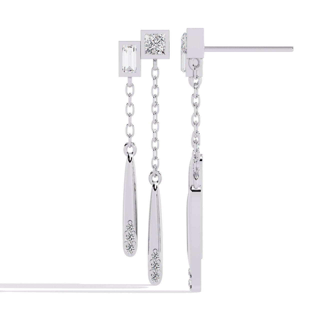 Princess And bugget Long Labgrown Diamond Earrings | ATYANTA JEWELS