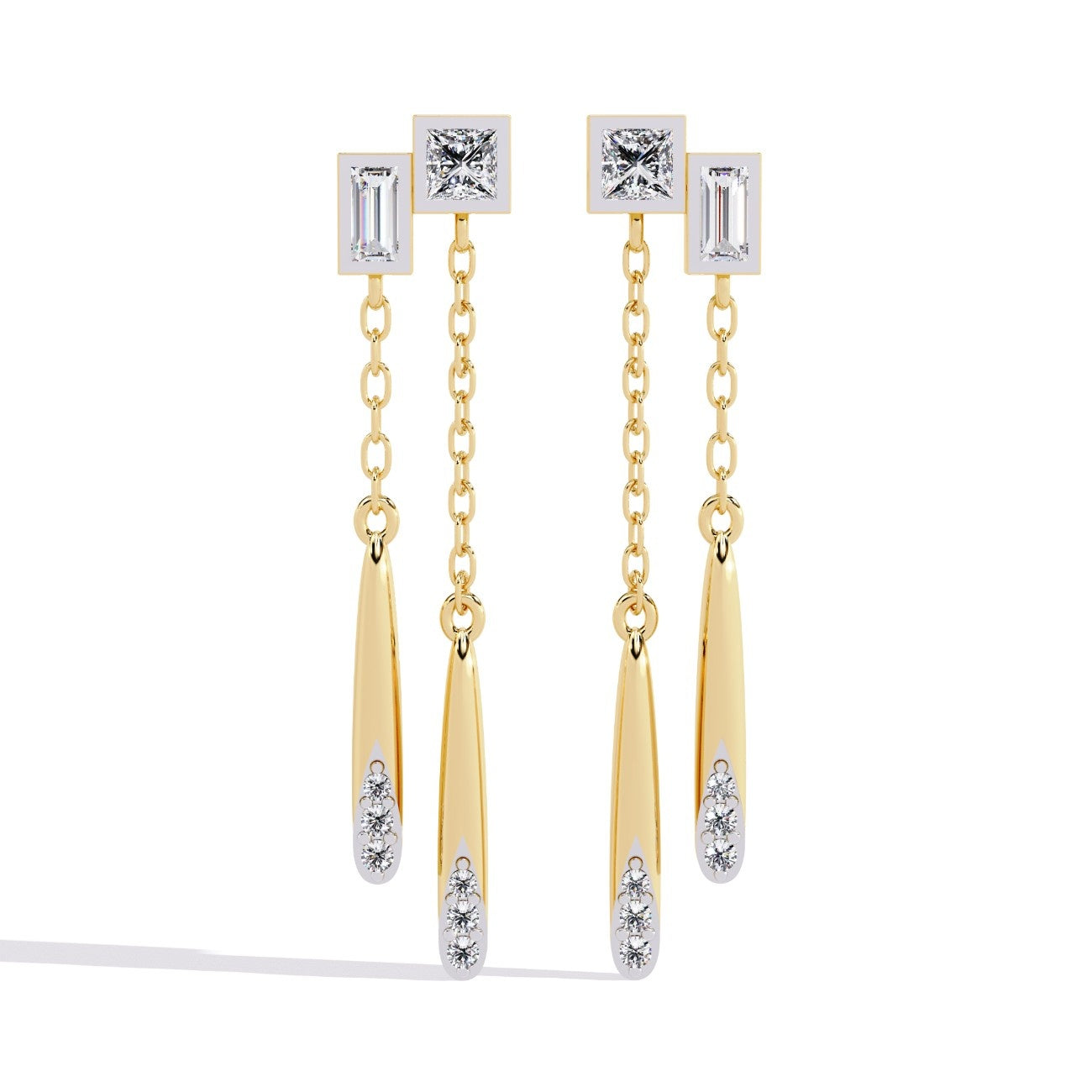 Princess And bugget Long Labgrown Diamond Earrings | ATYANTA JEWELS