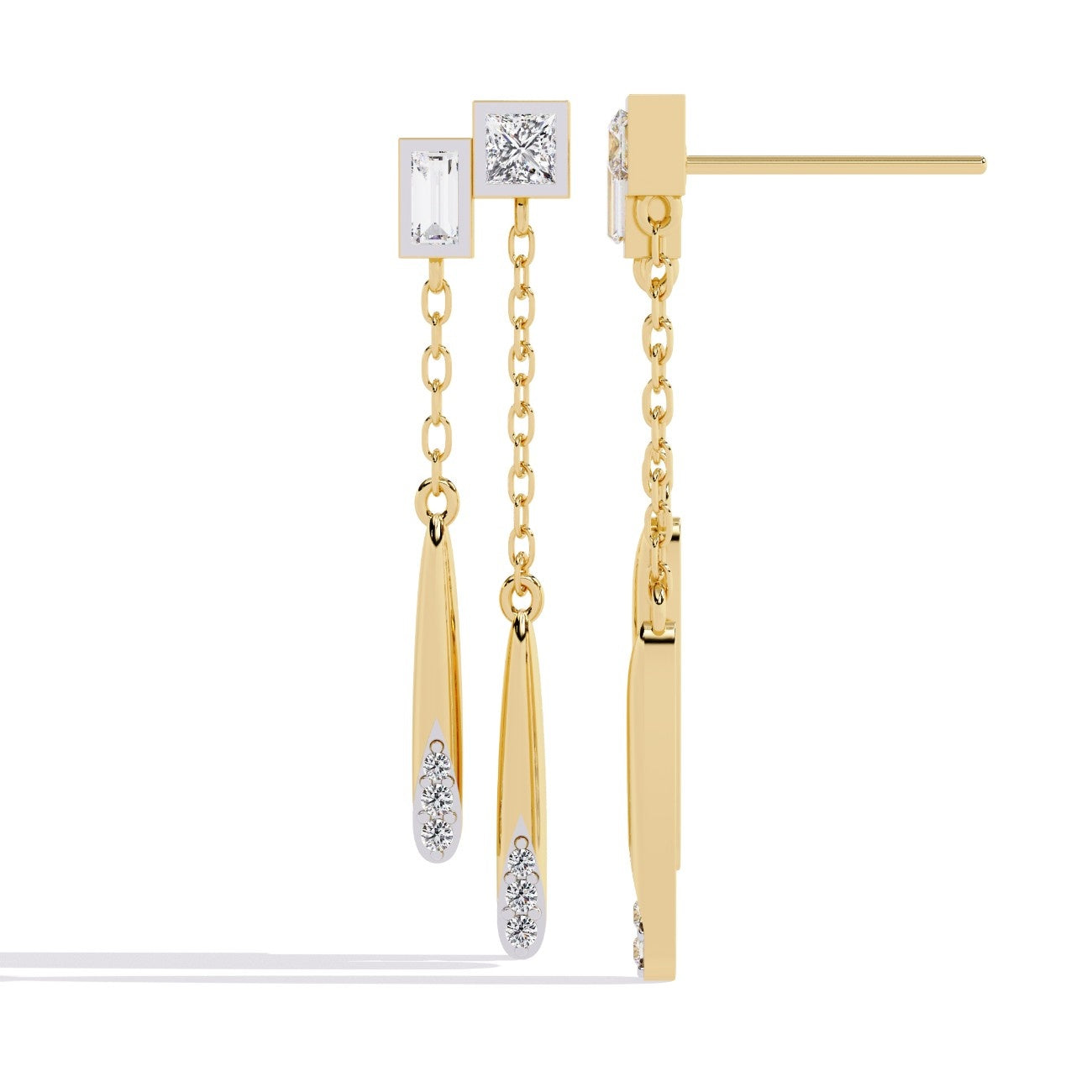 Princess And bugget Long Labgrown Diamond Earrings | ATYANTA JEWELS
