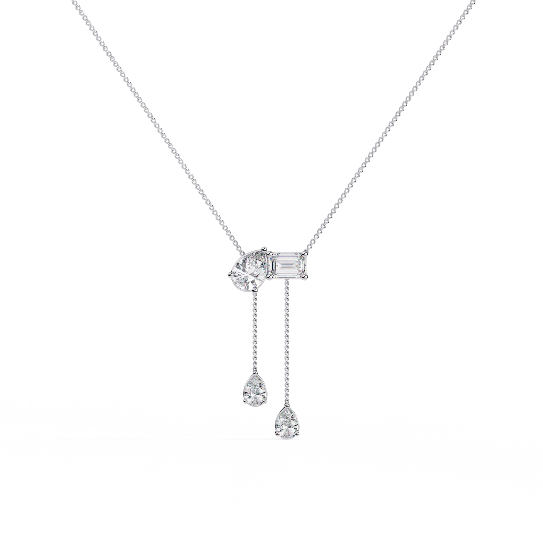 Emerald and pear-shaped lab grown diamond Necklace