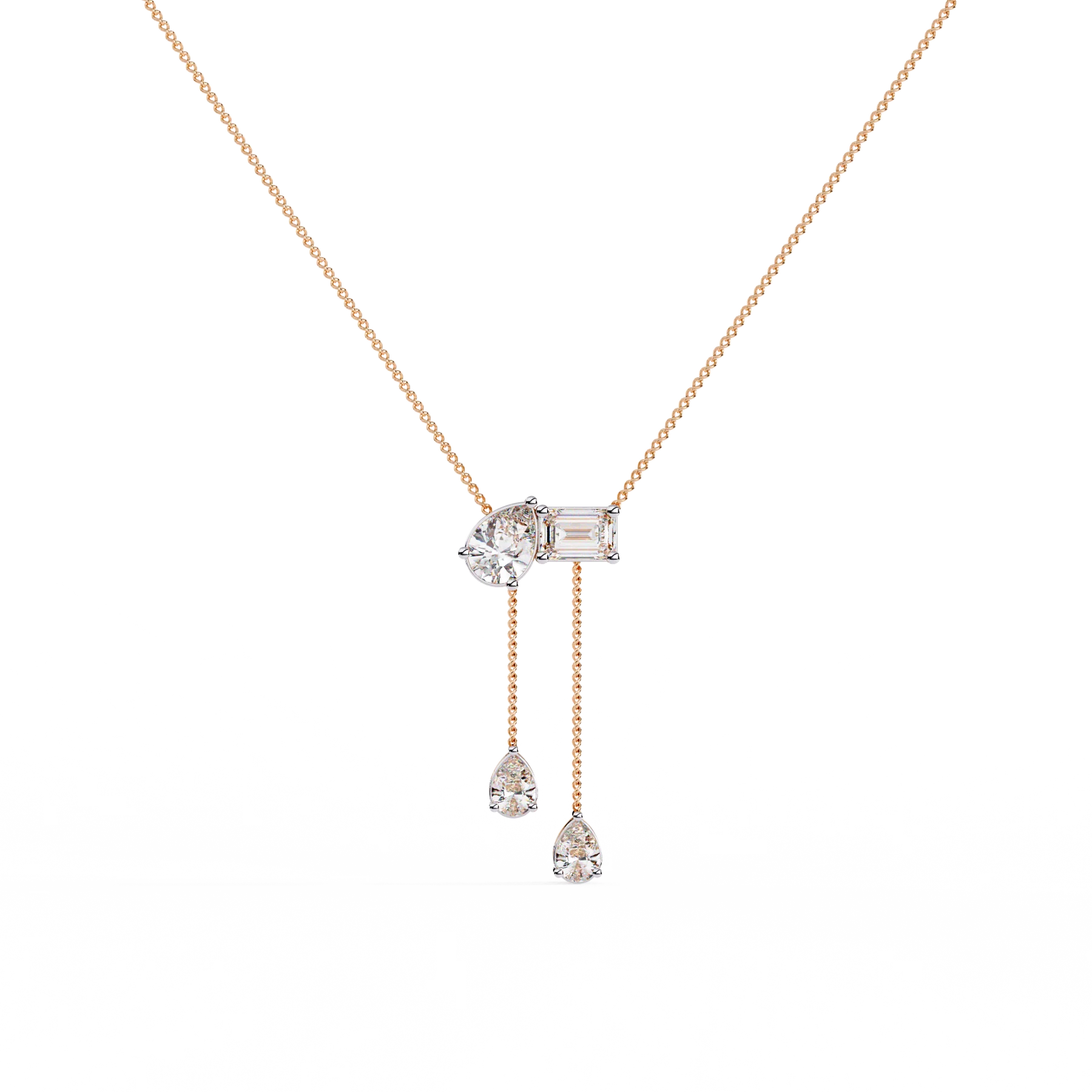 Emerald and pear-shaped lab grown diamond Necklace