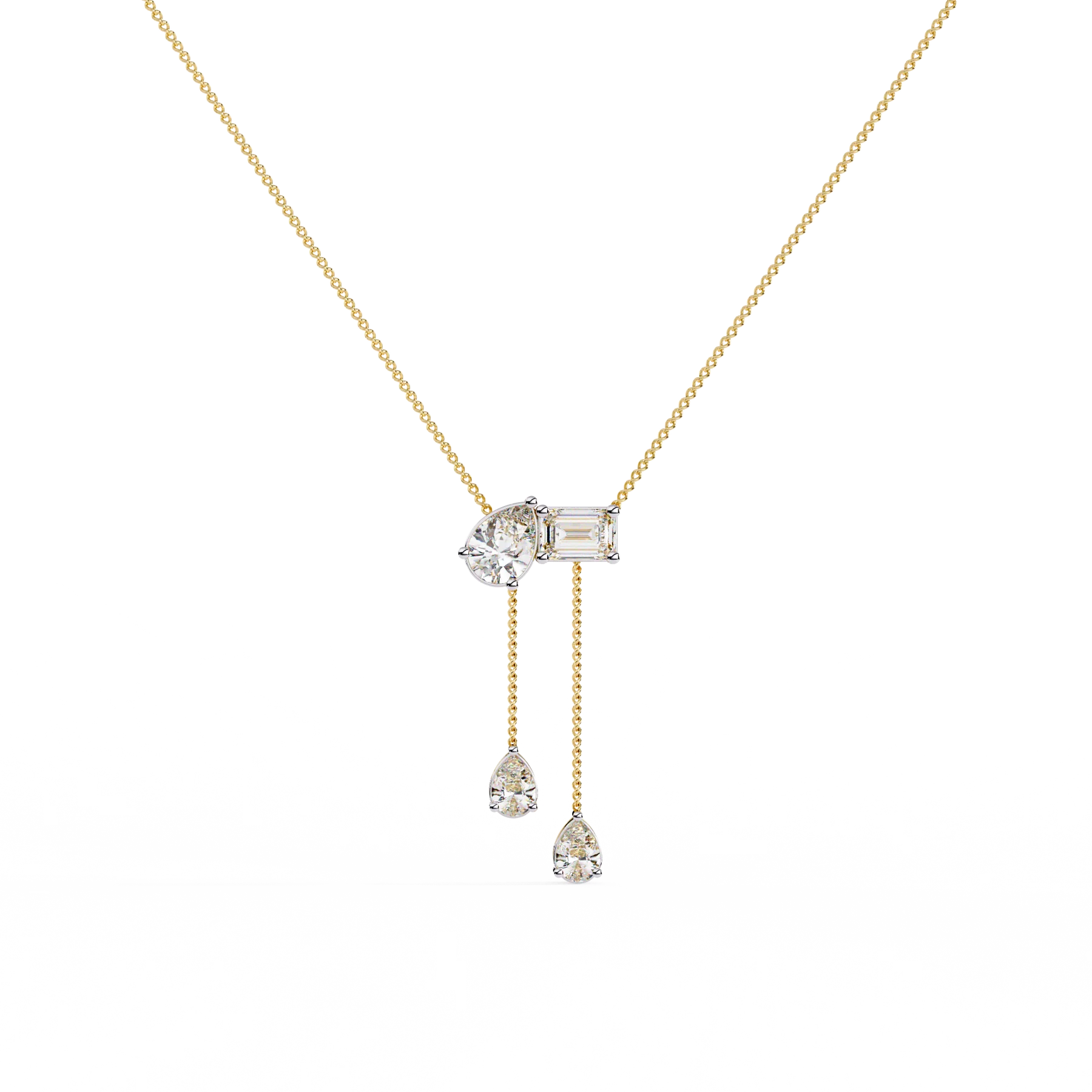 Emerald and pear-shaped lab grown diamond Necklace