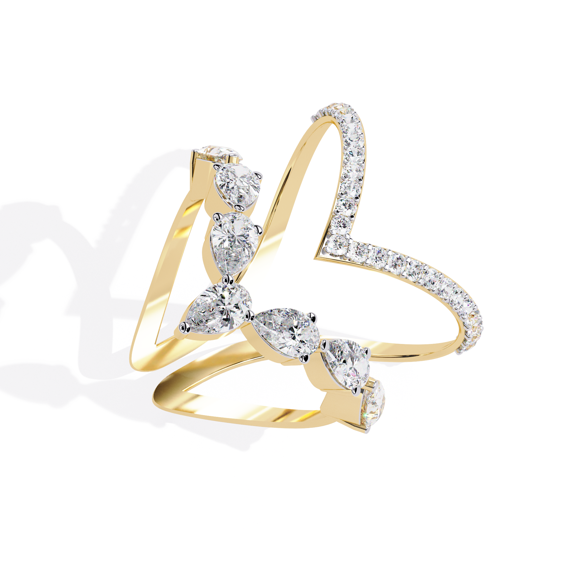 Atyanta | Two Row Bursting Lab Diamond Chevron Ring