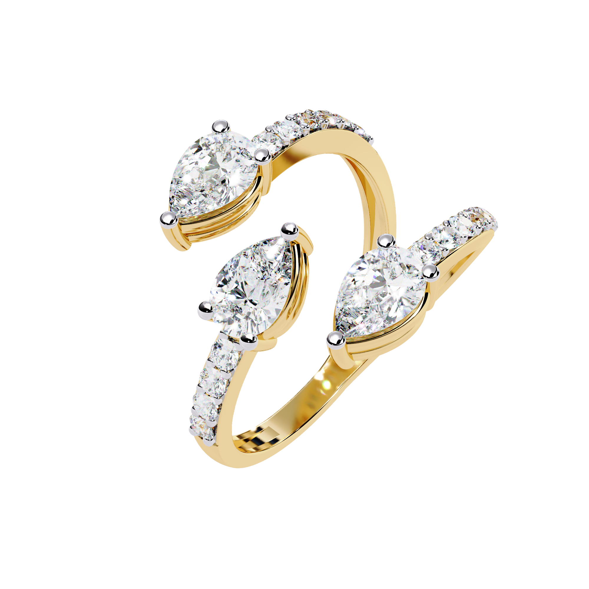 Atyanta | Open Gap Three Stone Ring, Pear Lab Grown Diamond