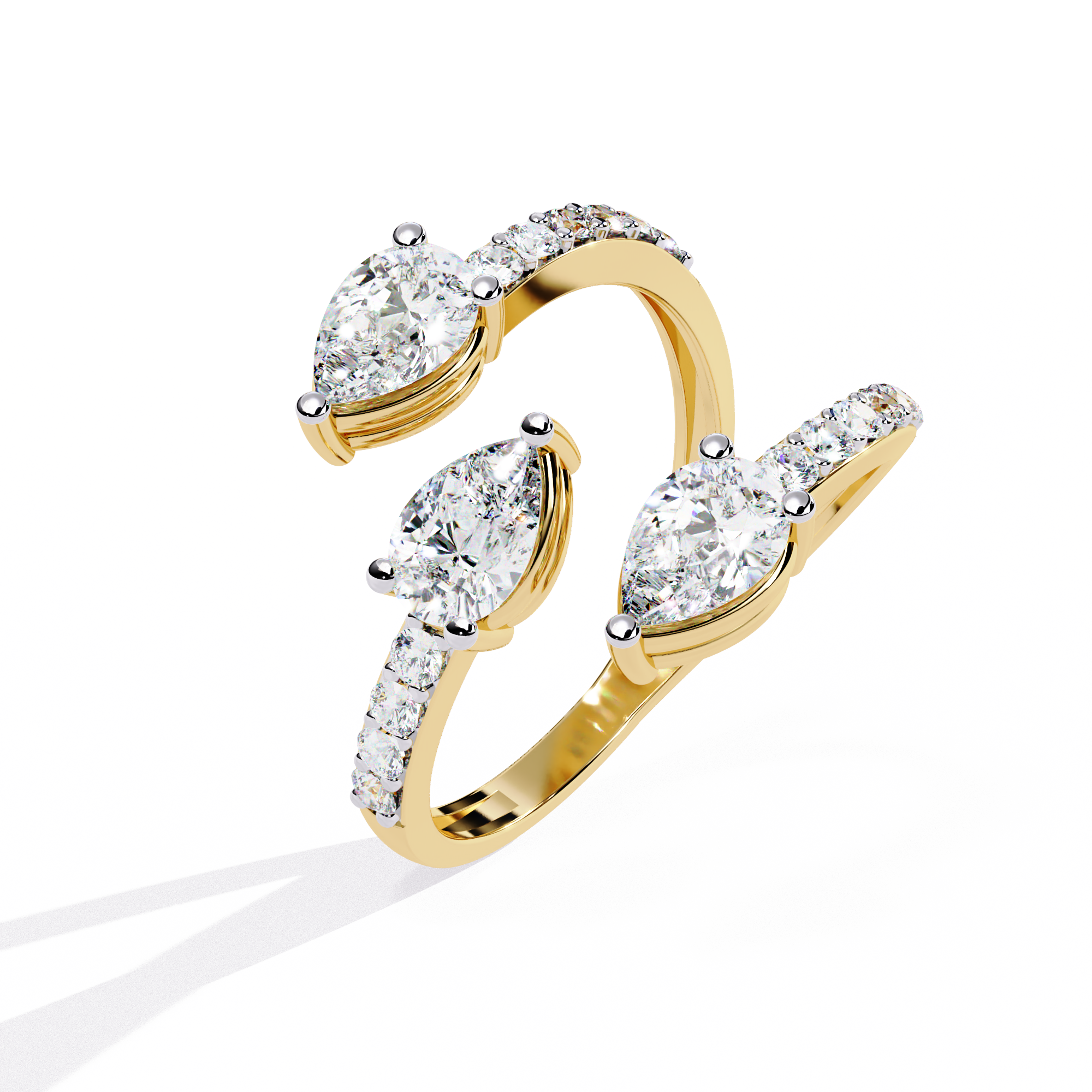 Atyanta | Open Gap Three Stone Ring, Pear Lab Grown Diamond