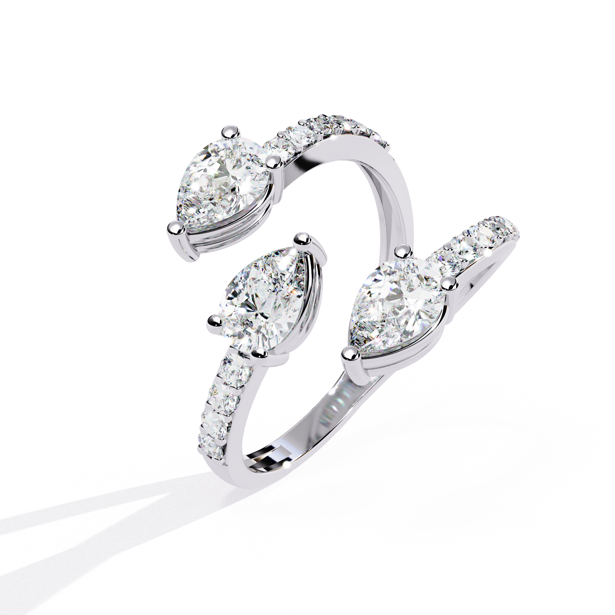 Atyanta | Open Gap Three Stone Ring, Pear Lab Grown Diamond