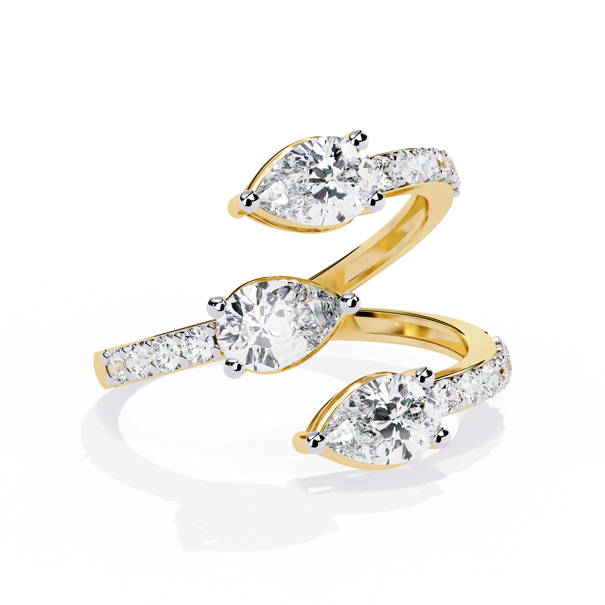 Atyanta | Open Gap Three Stone Ring, Pear Lab Grown Diamond