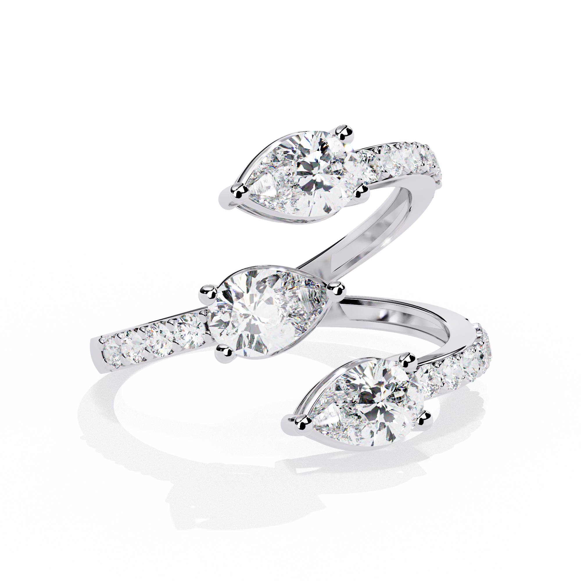 Atyanta | Open Gap Three Stone Ring, Pear Lab Grown Diamond